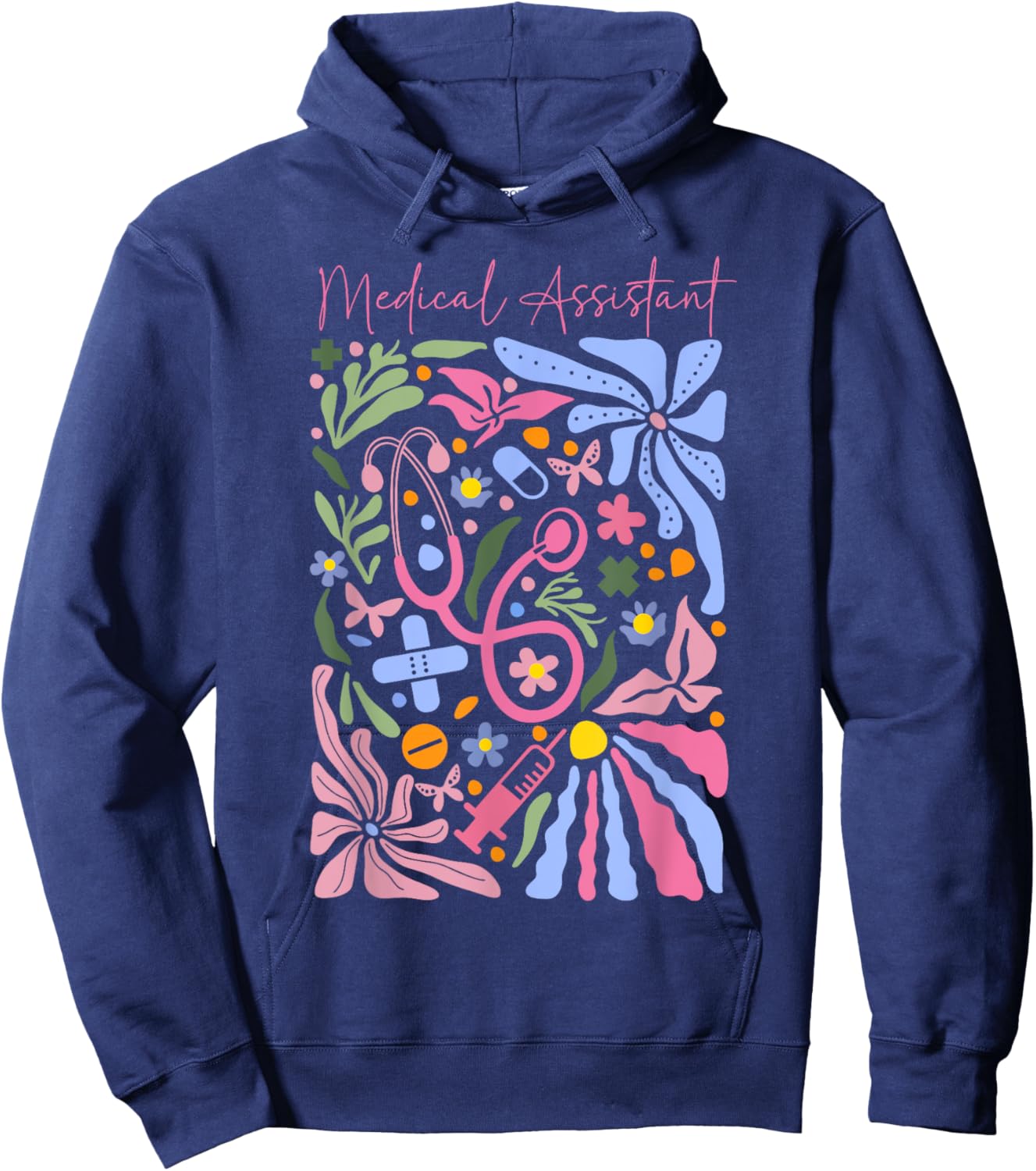 Boho Flower Medical Assistant Stethoscope Healthcare Worker Hoodie - Hoodie | Navy