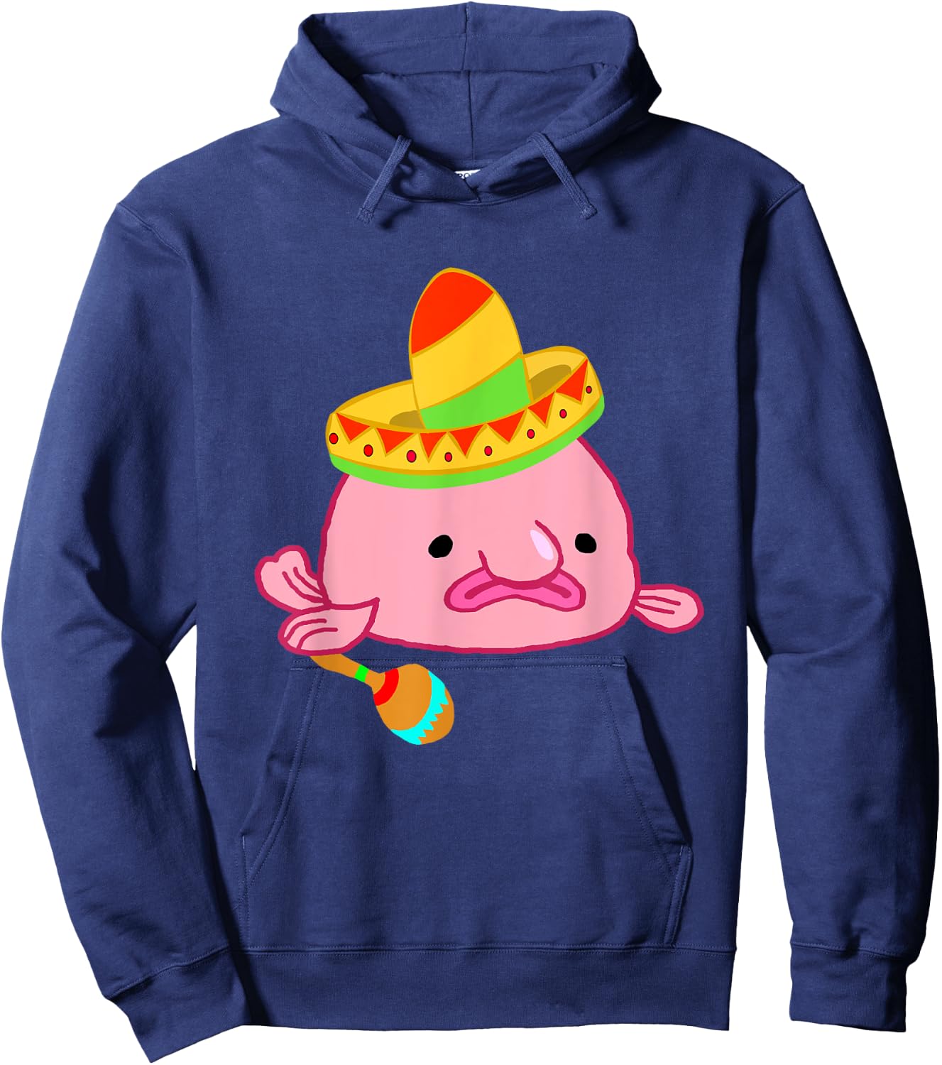 Blobfish Sombrero Costume Mexican Grumpy Blob Fish Hoodie - Hoodie | Navy