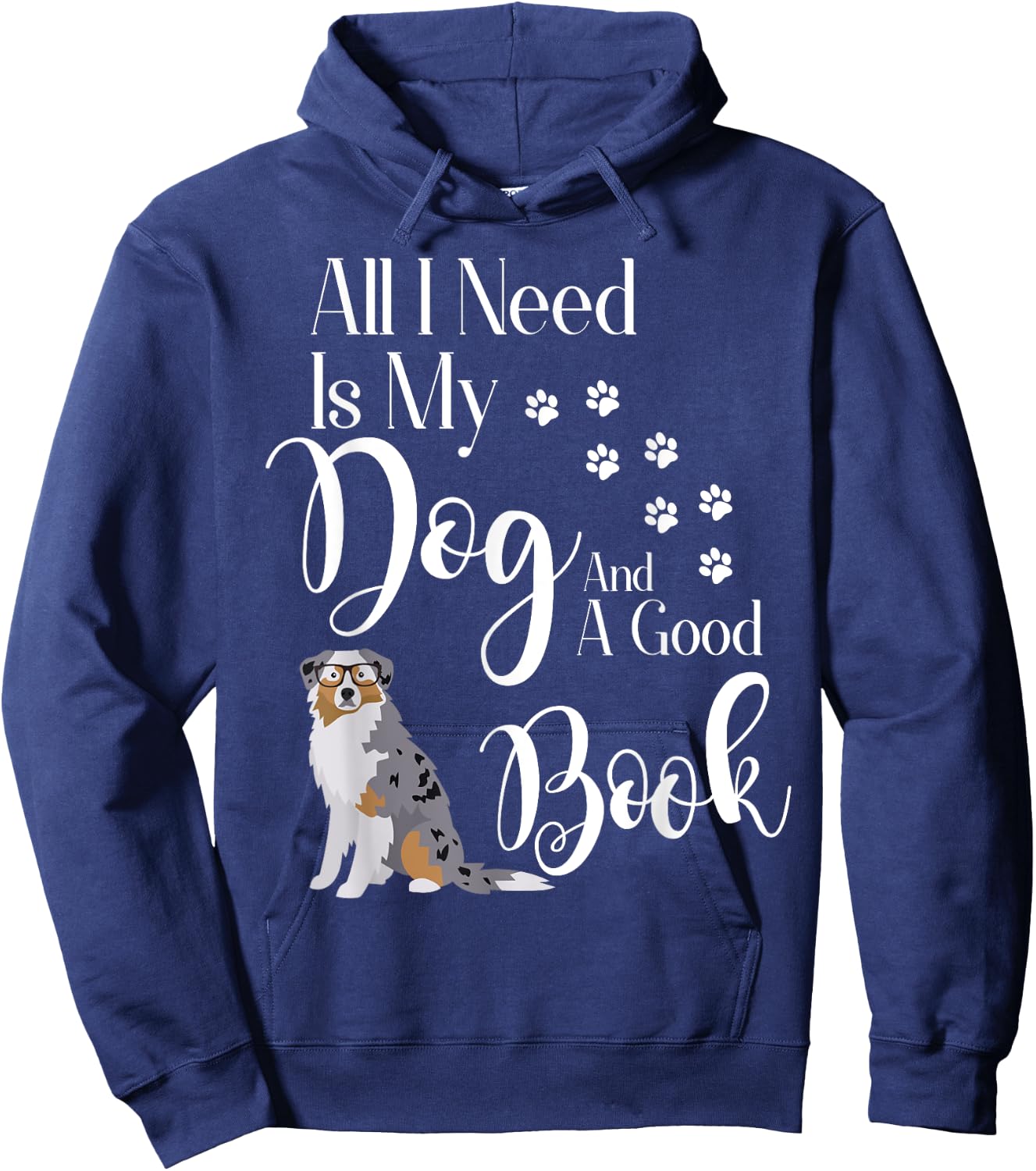 Australian Shepherd Gifts Dog Book Reading Love Mini Aussie Men Women Kids Hoodie - Hoodie | Navy