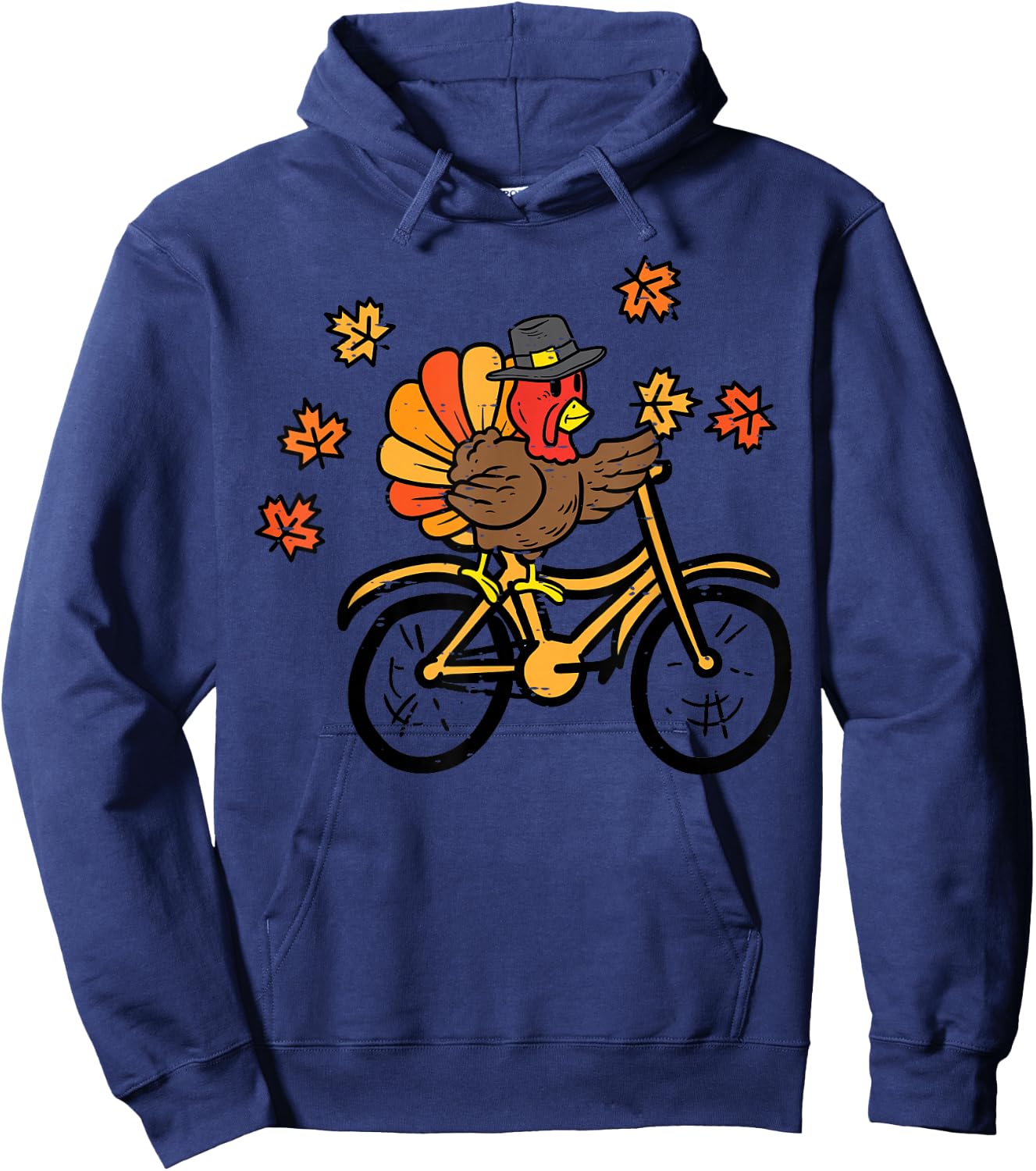 Thanksgiving Turkey Riding Bike Fall Biking Men Women Kids Hoodie - Hoodie | Navy