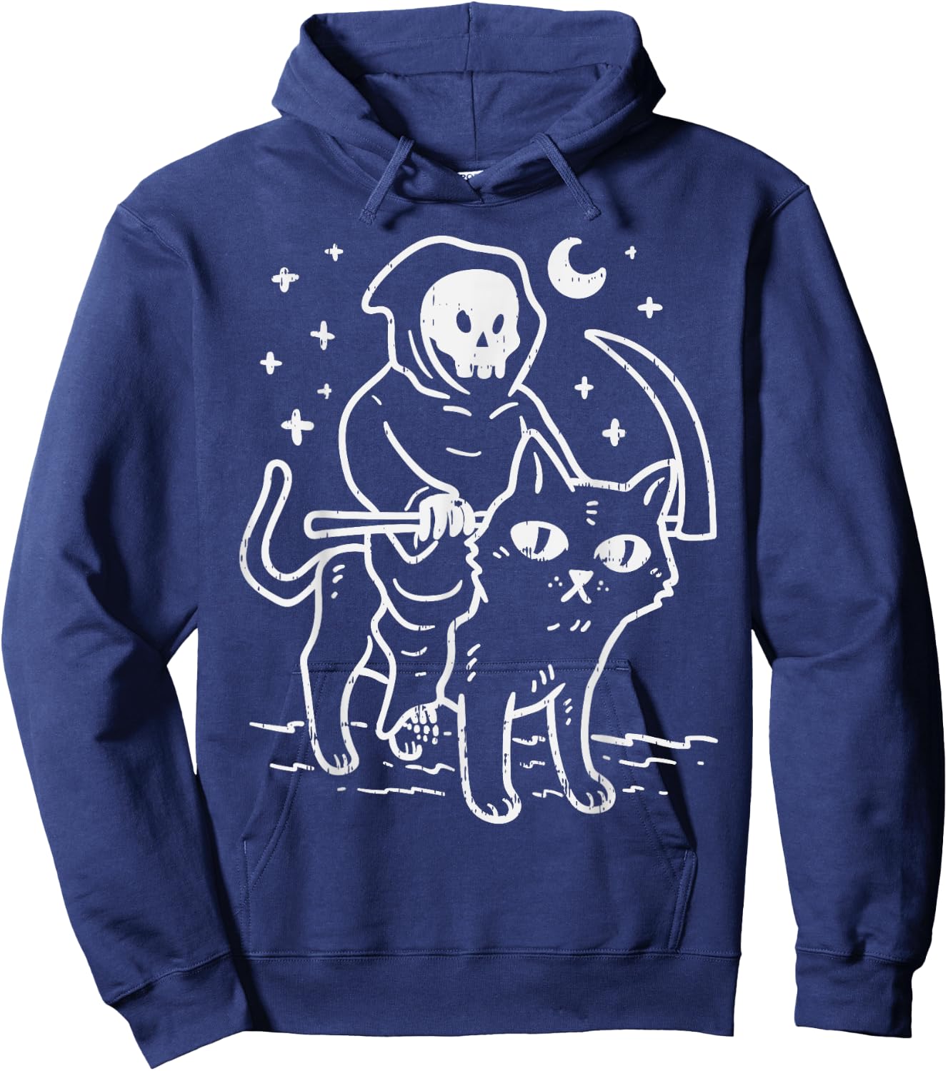 Grim Reaper Riding Cat Moon Funny Death Halloween Costume Men Women Kids Hoodie - Hoodie | Navy