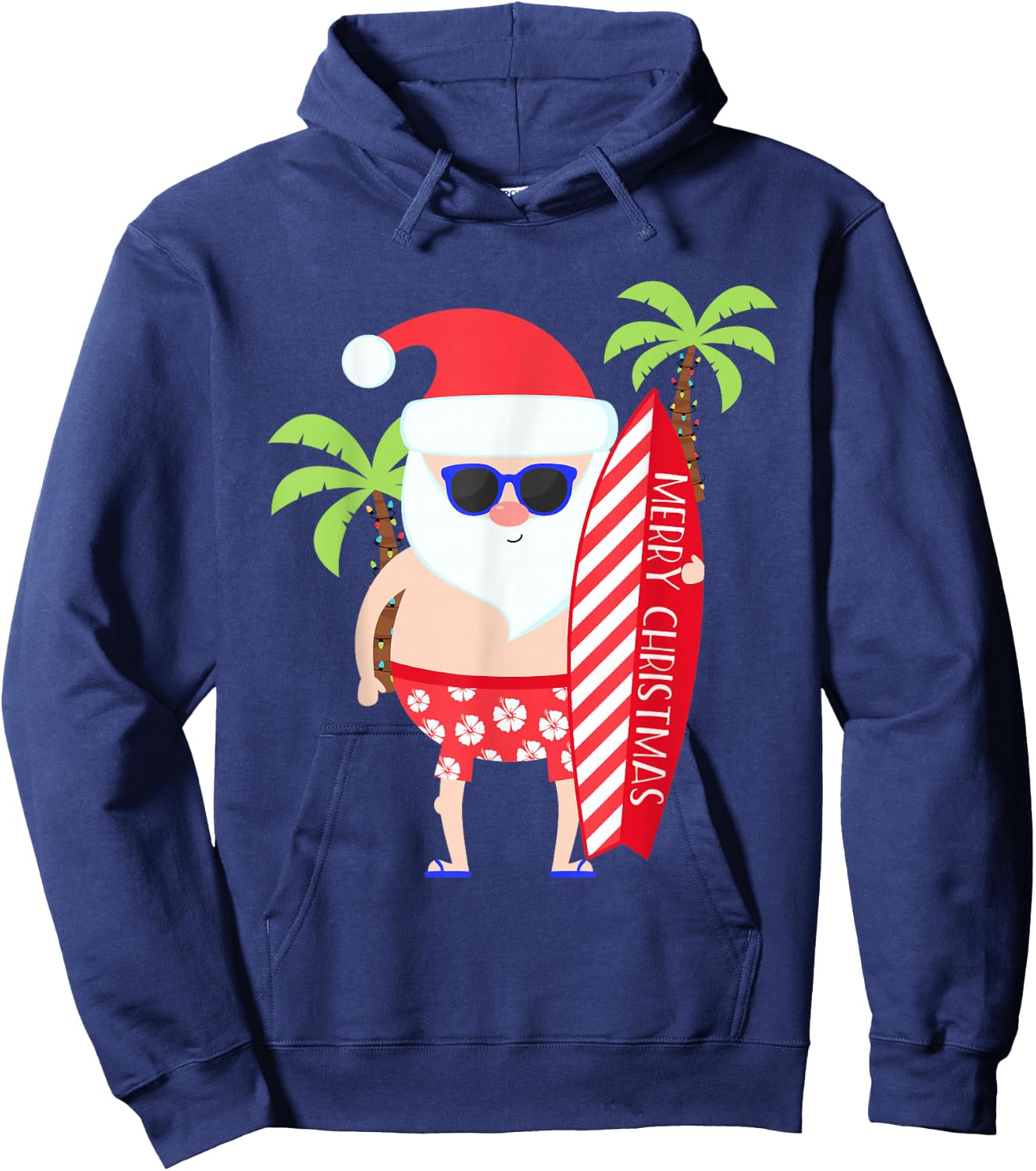 Surfing Santa Surfer Tropical Hawaiian Christmas Beach Hoodie - Hoodie | Navy