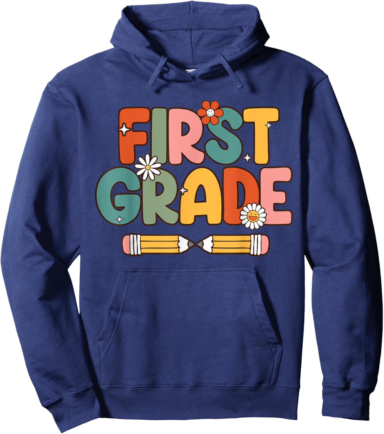 Retro Sunset First Grade Teacher & Student Back To School Men Women Hoodie - Hoodie | Navy