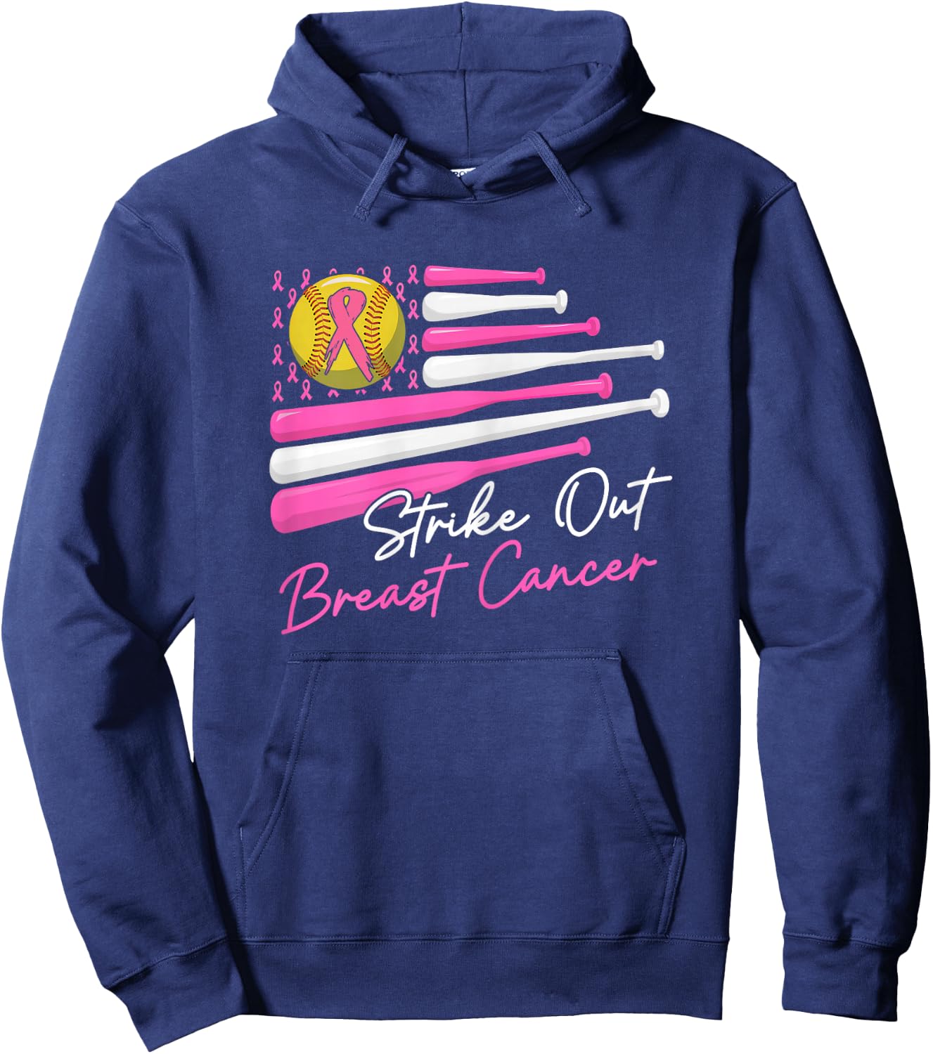 Strike Out Breast Cancer Softball Fight Awareness Men Women Hoodie - Hoodie | Navy