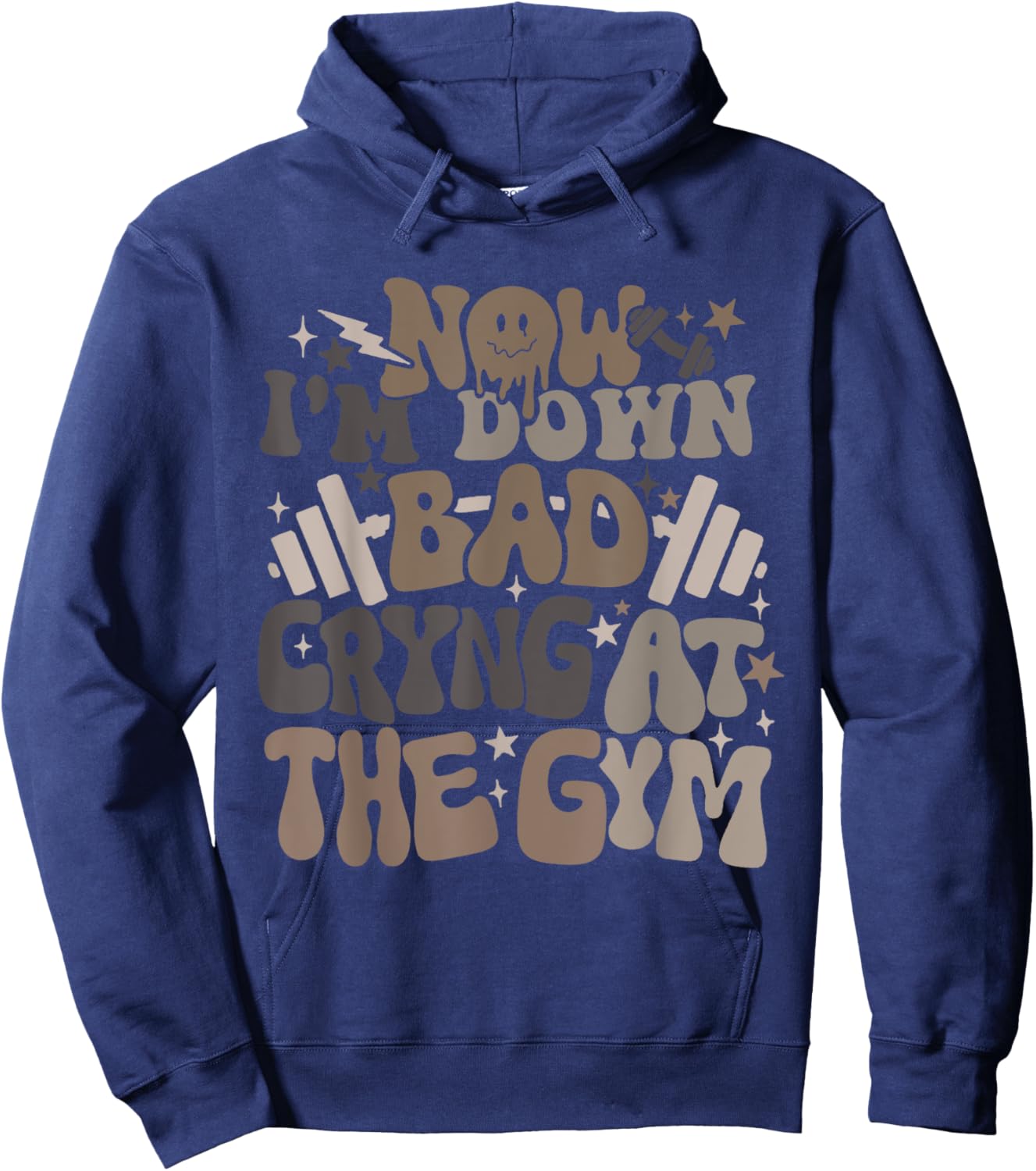 Now I'm Down Bad Crying At The Gym -Adults , Gym-goers, Young Adults, Black, Small, Short Sleeve Hoodie - Hoodie | Navy