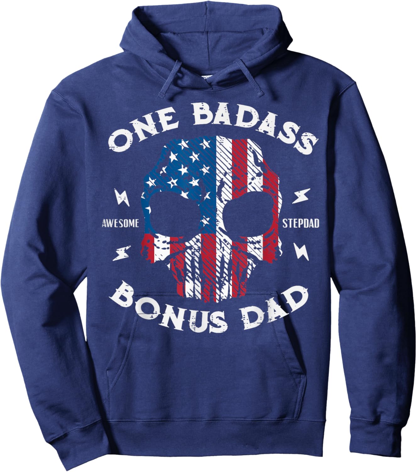 One Awesome Stepdad Bonus Dad Fathers Day US Flag Skull Men Hoodie - Hoodie | Navy