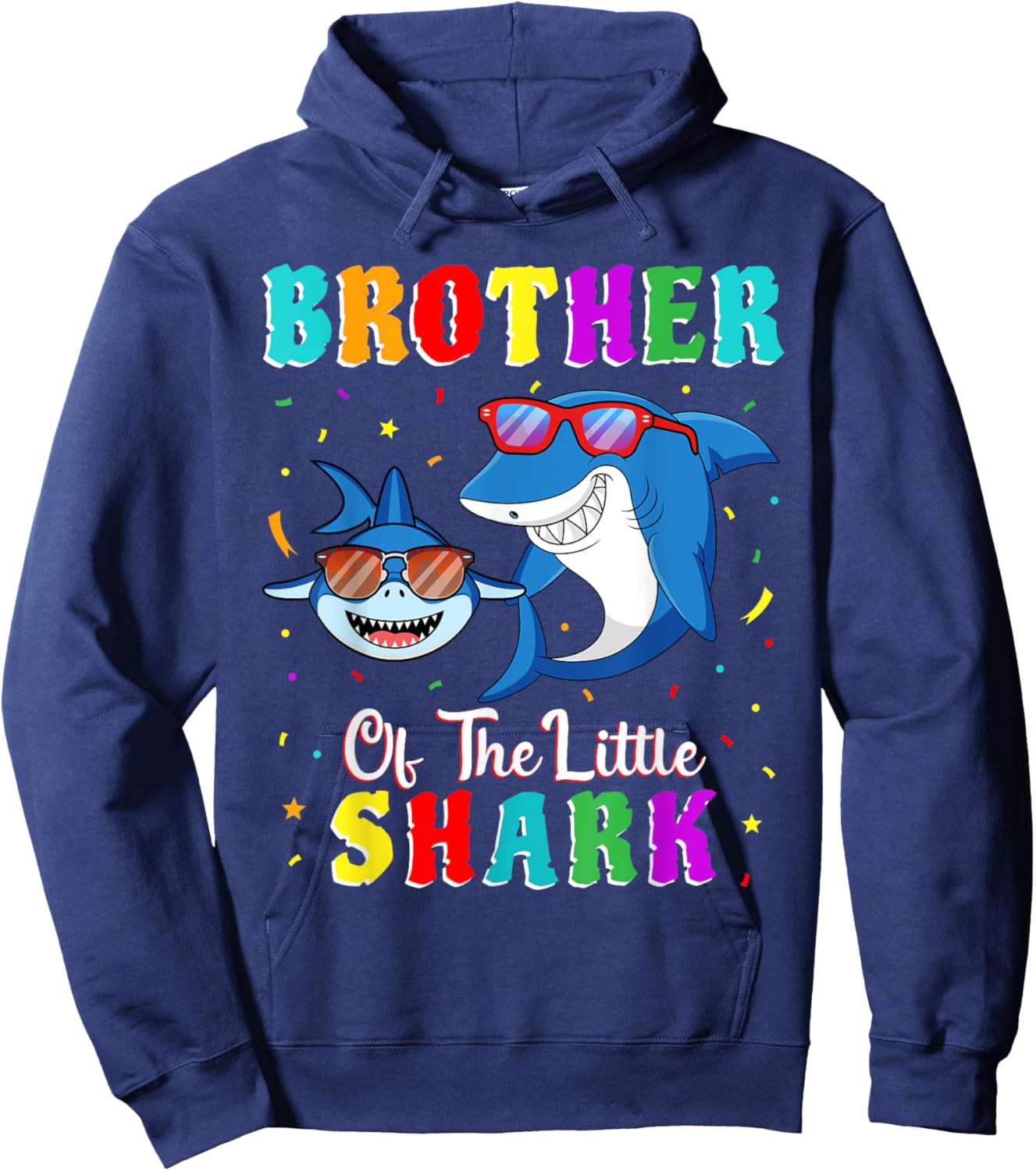 Brother Of The Little Shark Little Brother Shark Birthday Hoodie - Hoodie | Navy