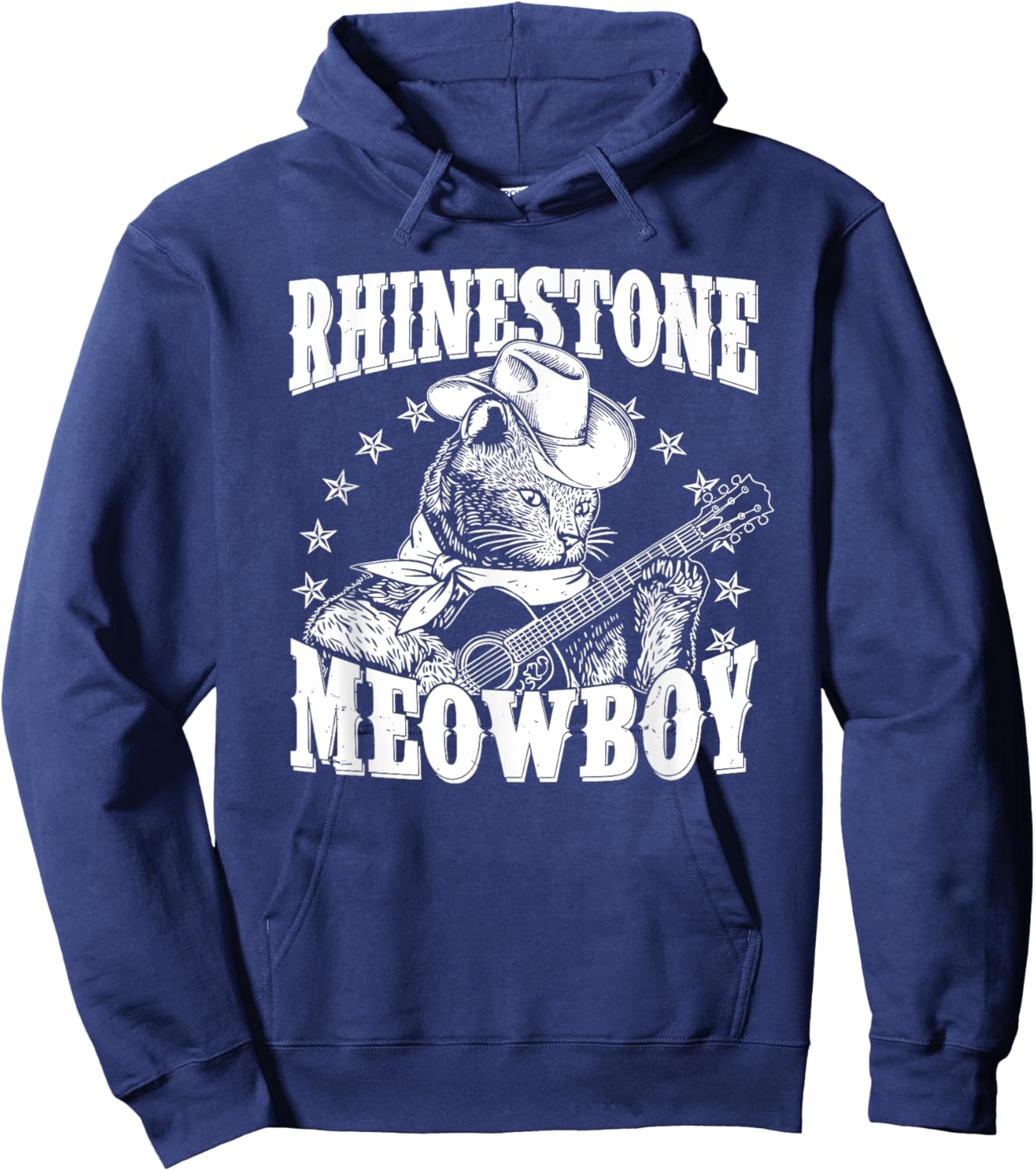 Meowboy Funny Meow Cowboy Cat Playing Guitar Country Music Hoodie - Hoodie | Navy