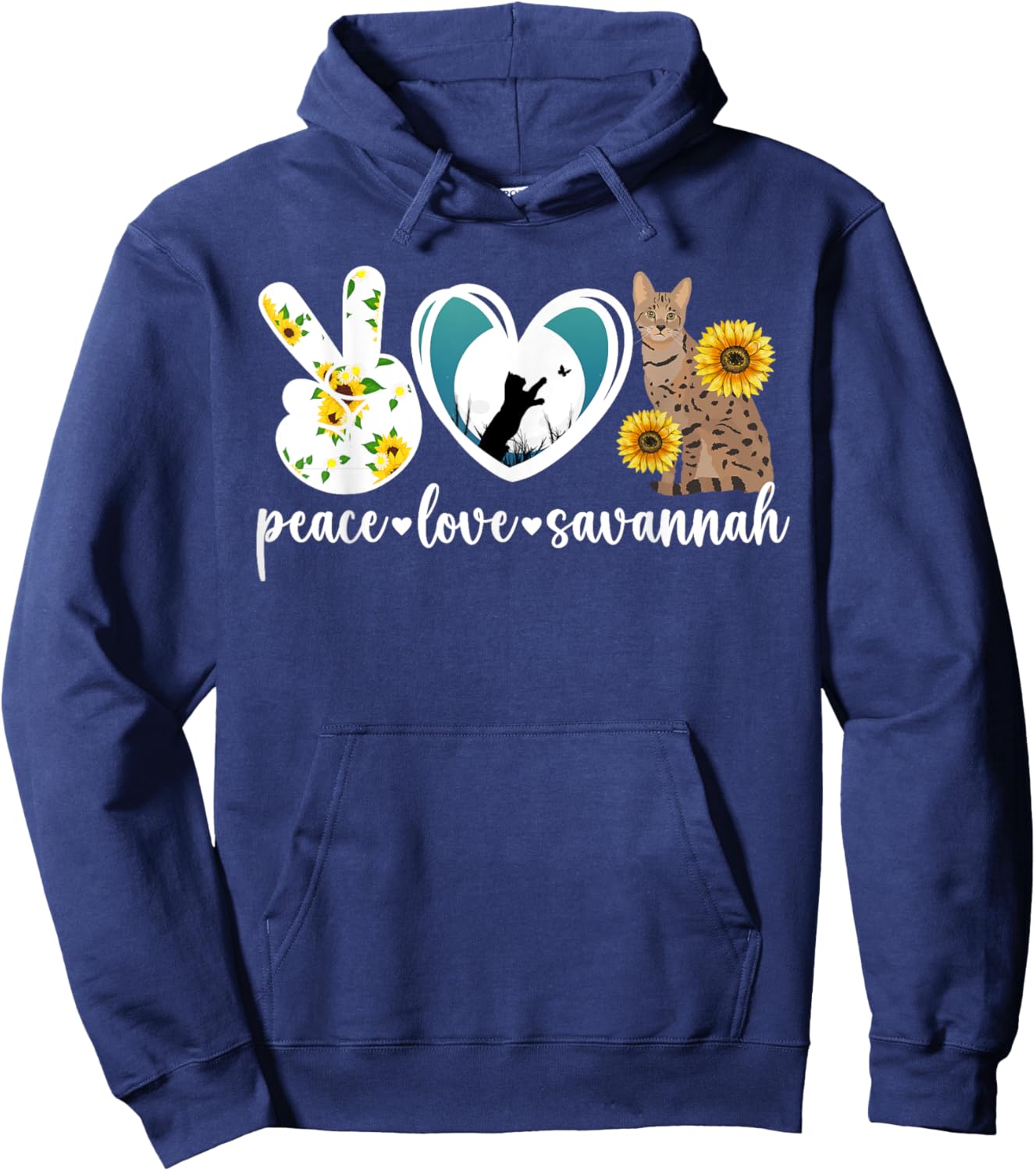 Peace Love Savannah Cat Lover Savannah Cat Owner Hoodie - Hoodie | Navy