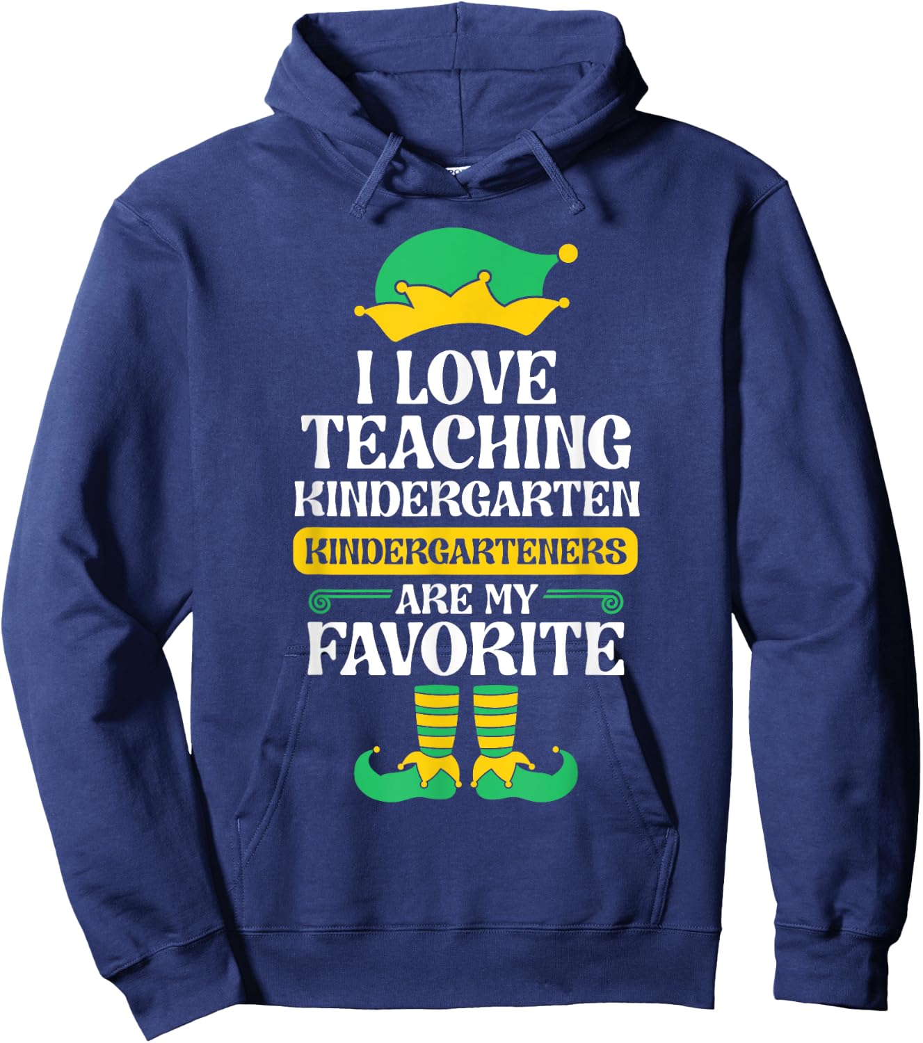 Kindergarten Teacher Elf Christmas Kinder I Love Teaching Women Kids Hoodie - Hoodie | Navy