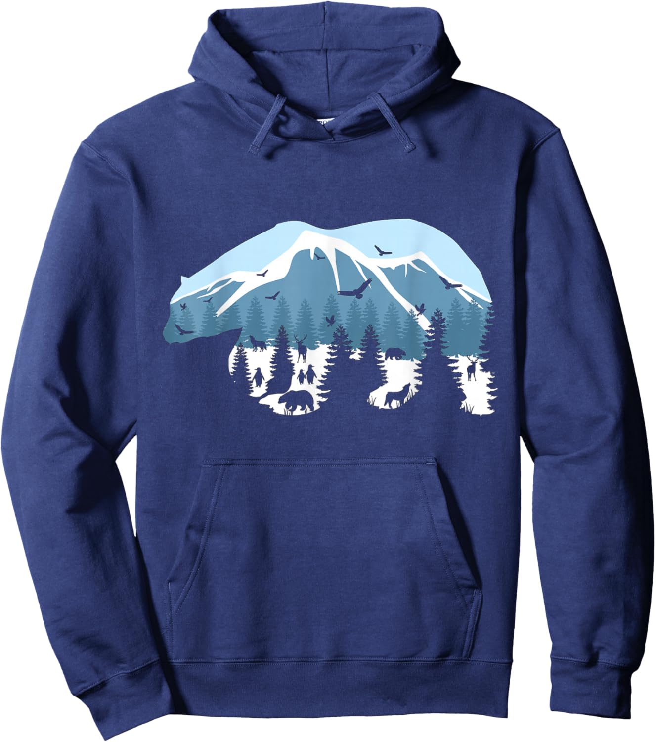 Wildlife Animal Outdoor Trees Silhouette Forest Nature Bear Hoodie - Hoodie | Navy