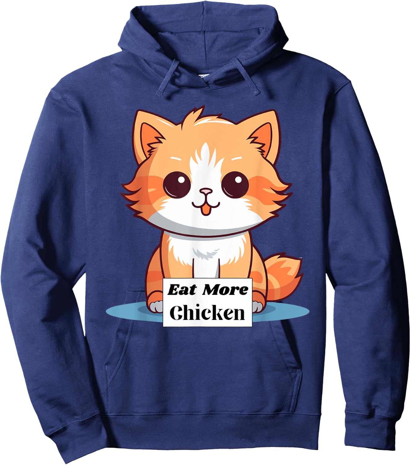 Cute Cat Saying to Eat More Chicken Women Girls Kids Hoodie - Hoodie | Navy