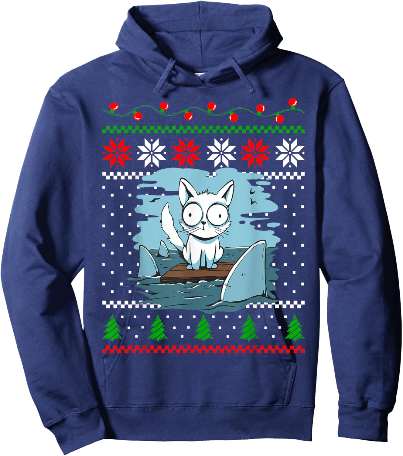 Christmas Cat Animal and Sharks Fish Funny Xmas Design Hoodie - Hoodie | Navy