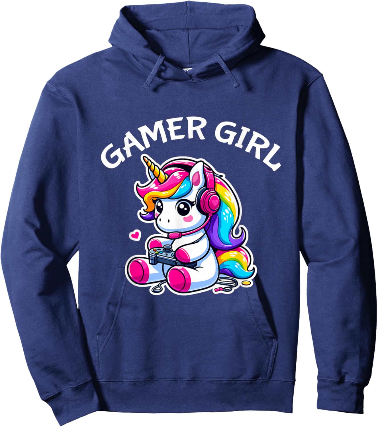 Cute Video Game Gaming Unicorn Gamer Girl Hoodie - Hoodie | Navy