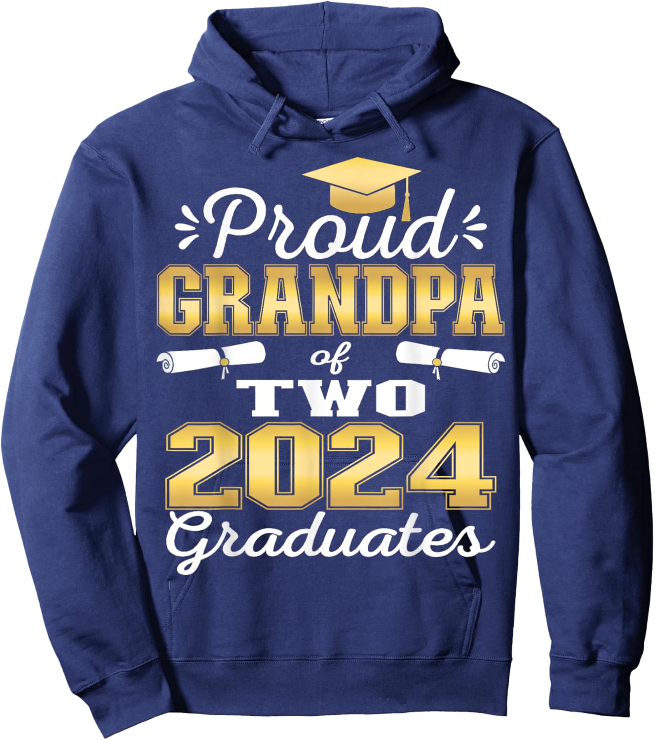 Proud Grandpa of Two 2024 Graduate Class 2024 Graduation Hoodie - Hoodie | Navy