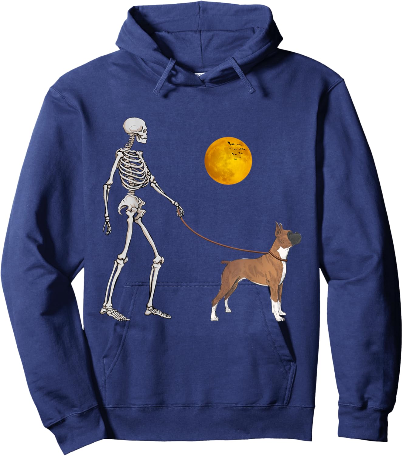 Boxer Skeleton Dog Walking Halloween Costume Hoodie - Hoodie | Navy