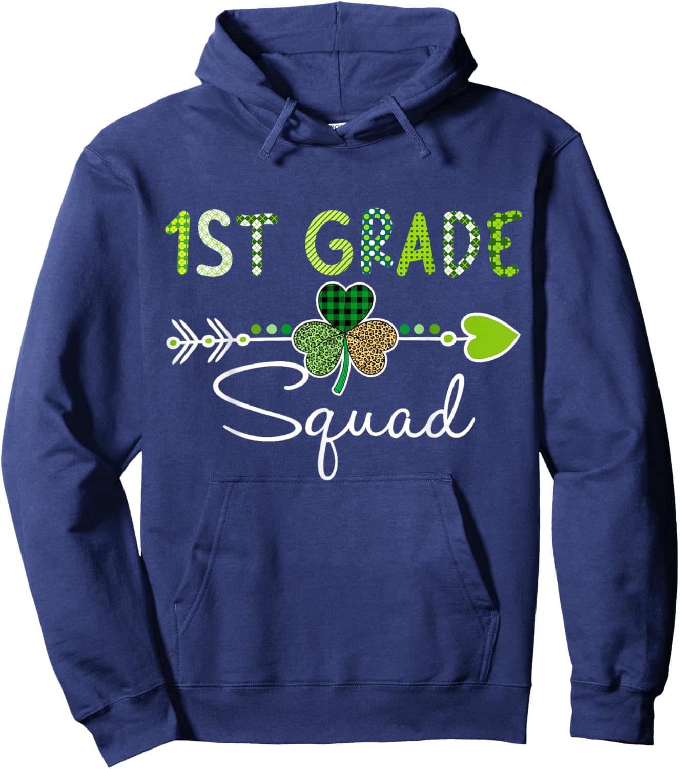 One Lucky First Grade Teacher Squad Clover St Patrick's Day Hoodie - Hoodie | Navy