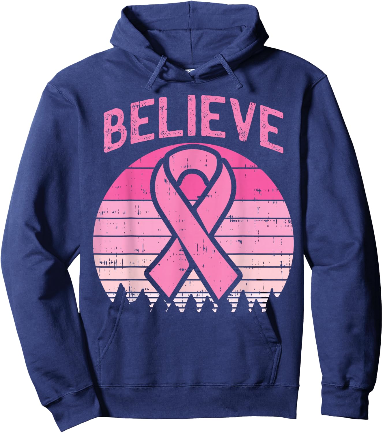 Believe Breast Cancer Awareness Pink Ribbon Women Survivor Hoodie - Hoodie | Navy