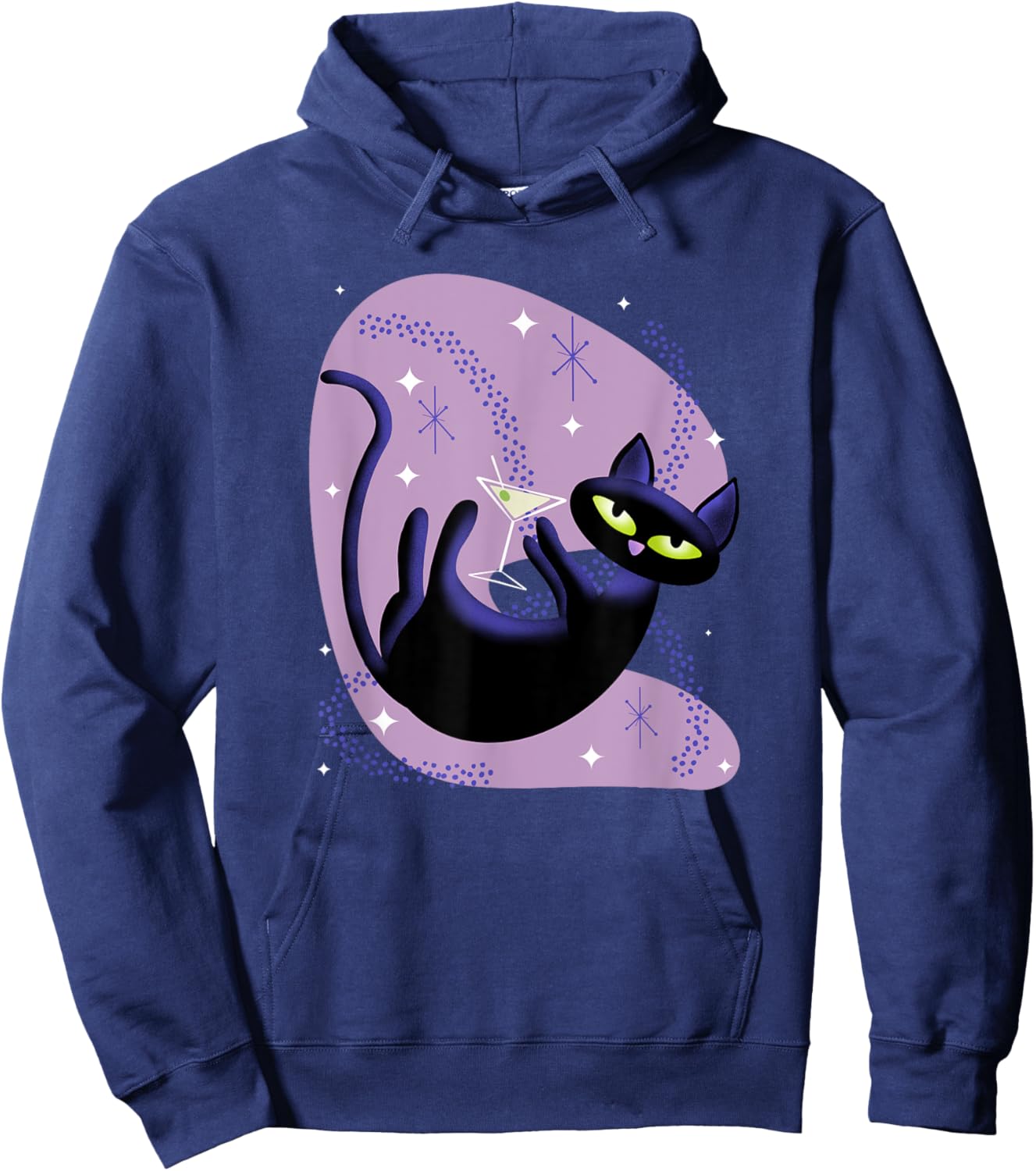 Cool Retro Atomic Cat Swimming in Space with Martini Men Women Hoodie - Hoodie | Navy