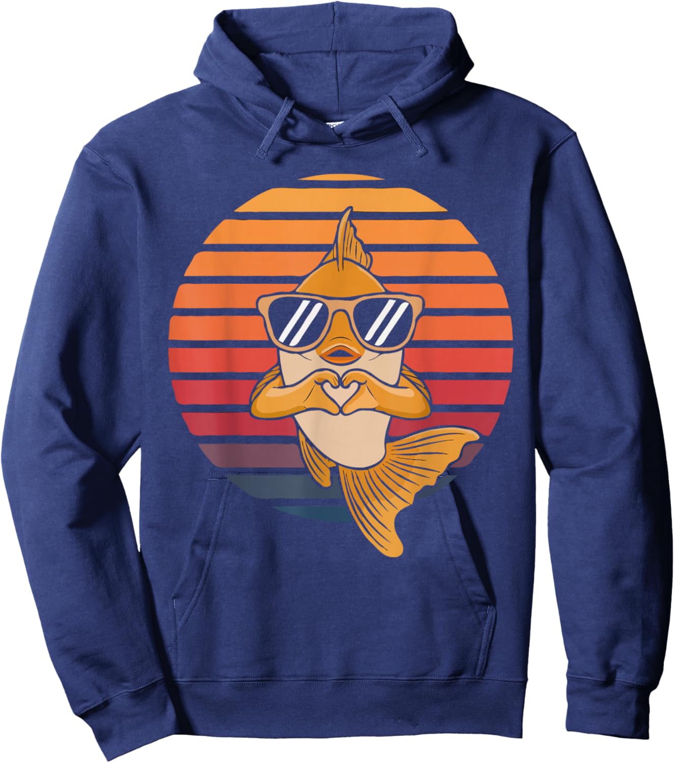 Heart Hands Funny Retro Goldfish Lover Sunglasses Making Hoodie - Hoodie | Navy