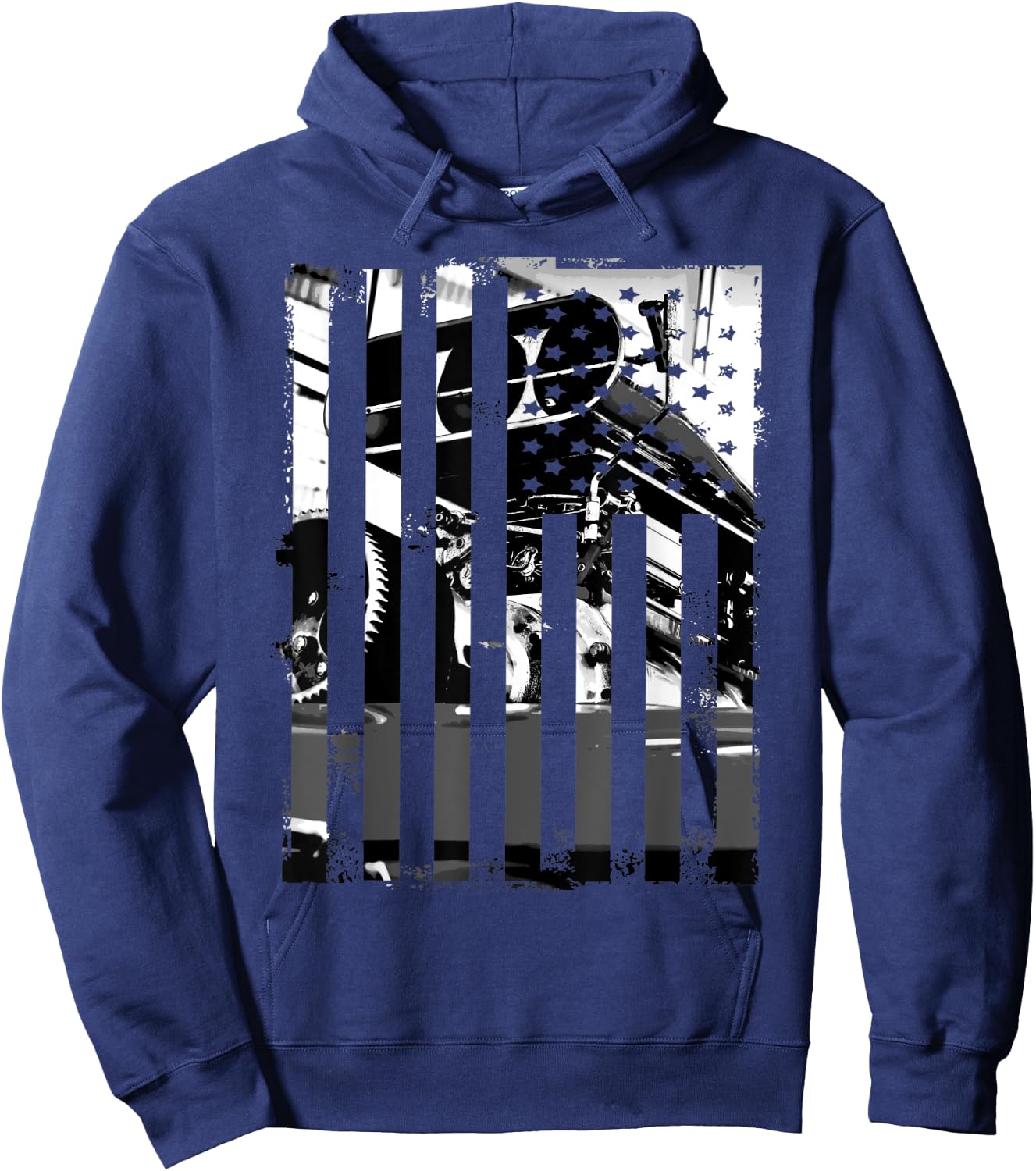 Funny Car Guy Gift - Horsepower American Flag Muscle Car Hoodie - Hoodie | Navy