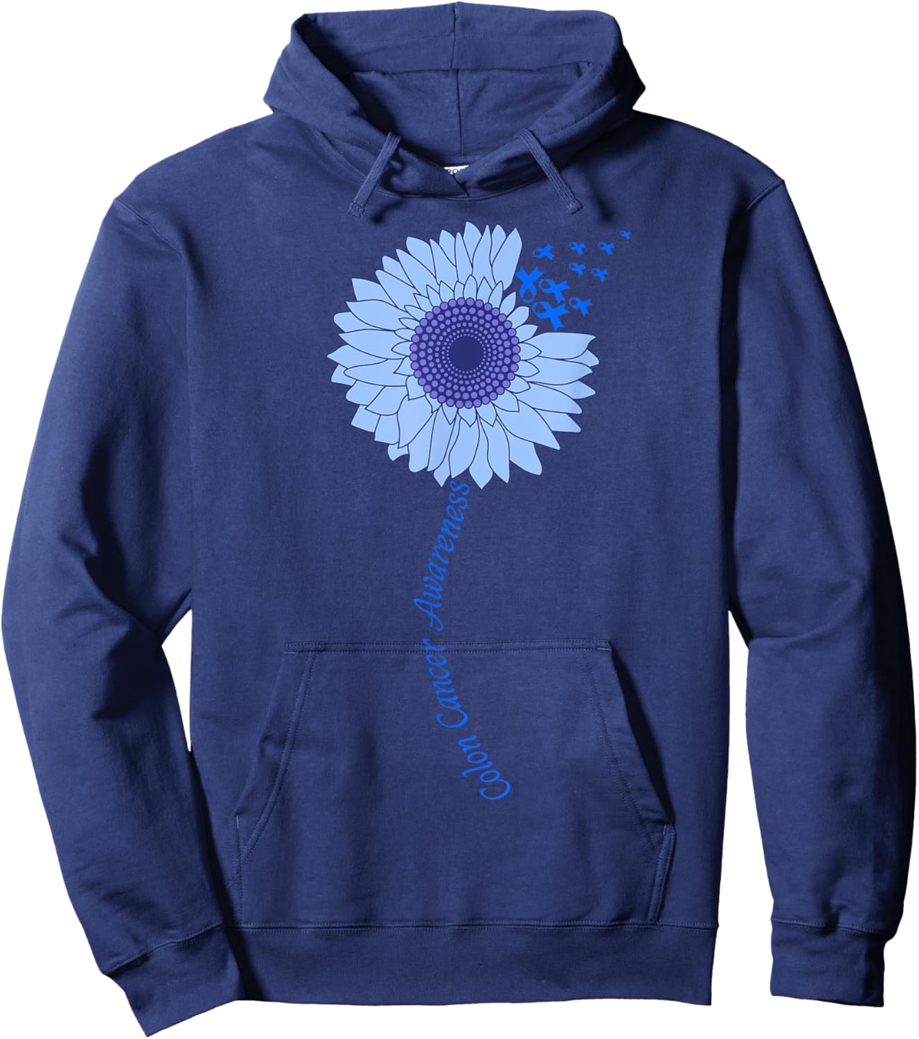 Colon Cancer Awareness Sunflower Periwinkle Ribbon Hoodie - Hoodie | Navy