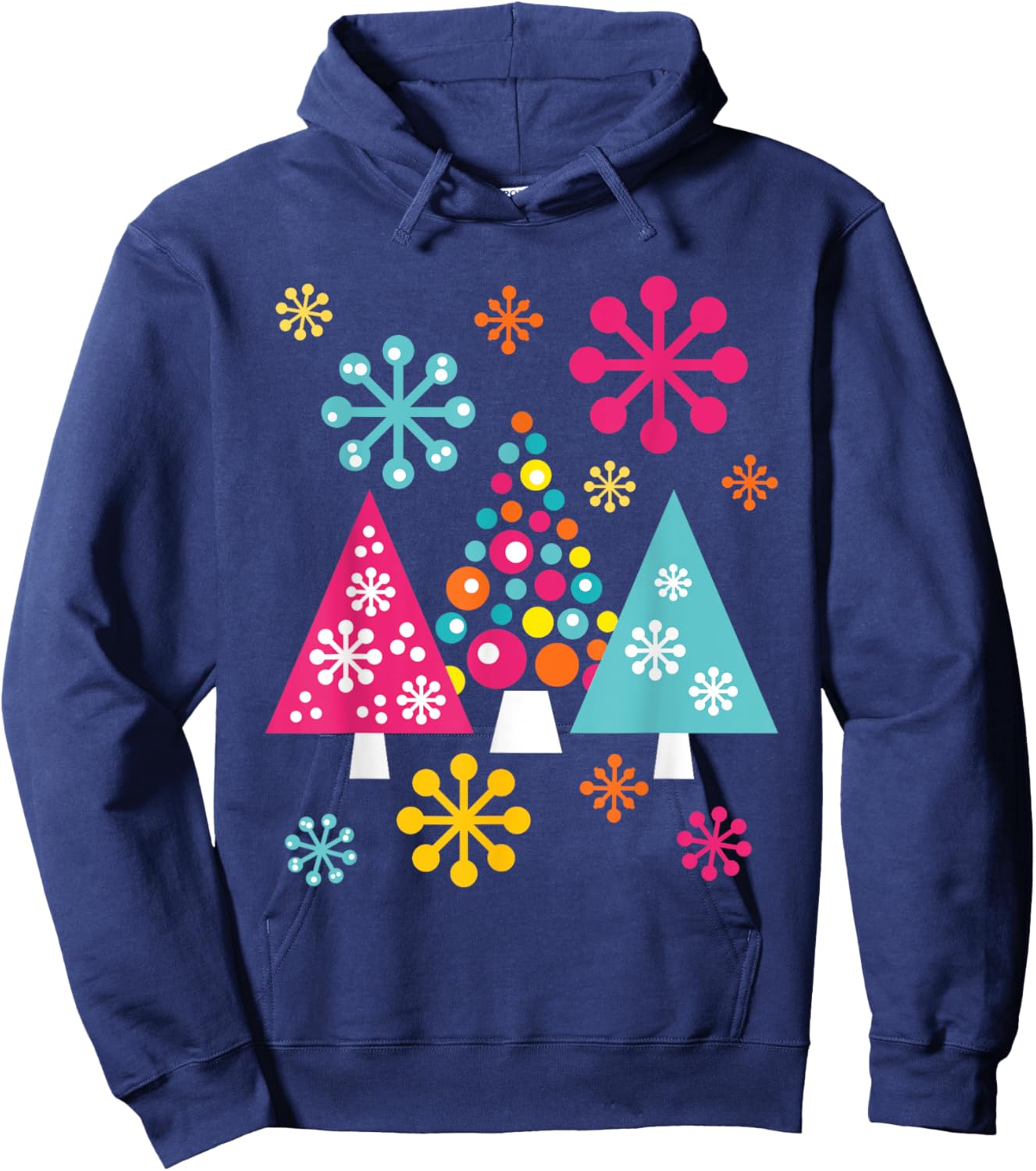 Groovy Retro Christmas Trees and Snowflakes Hoodie - Hoodie | Navy