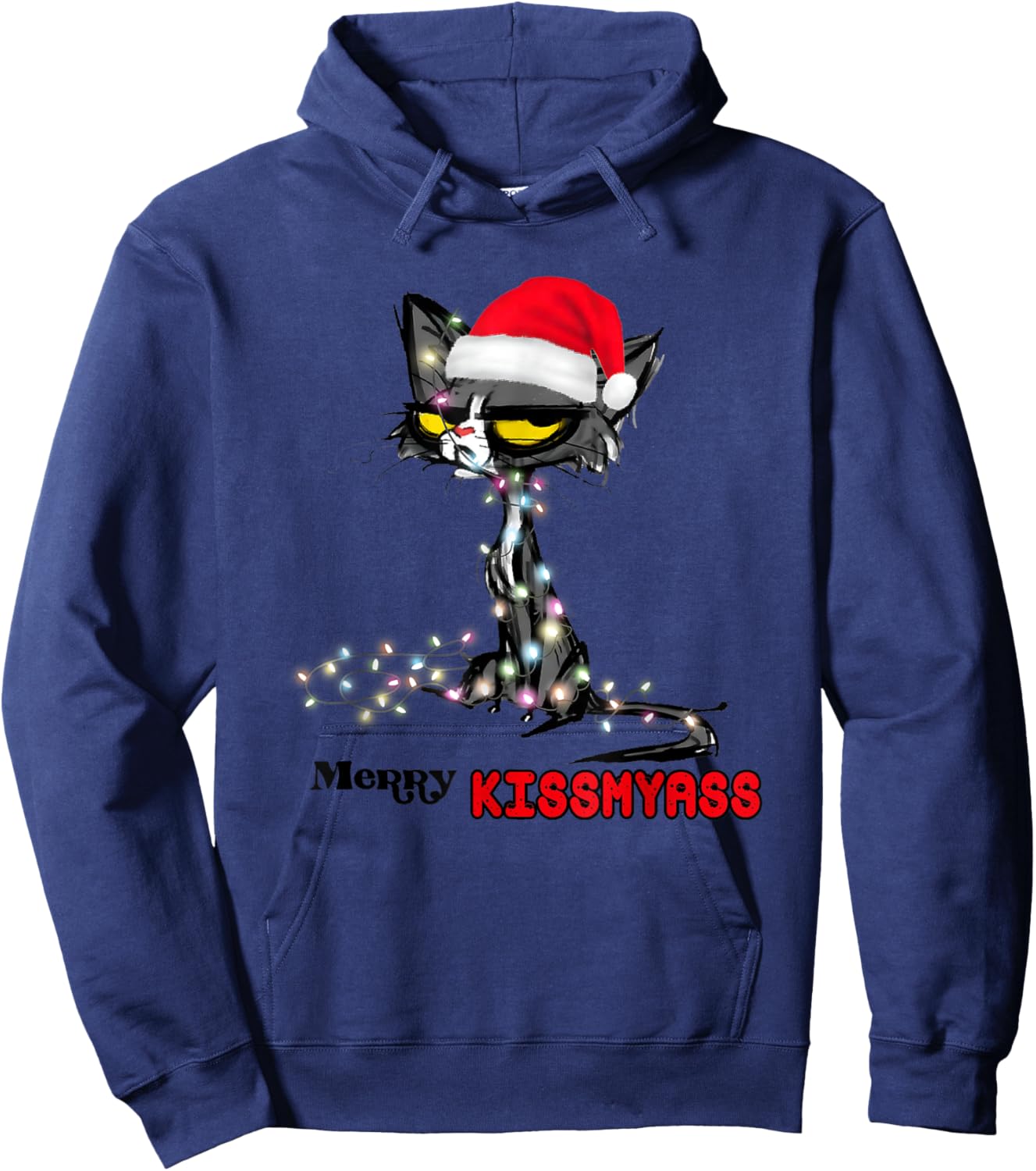 Cool Cat Hat Merry Kiss My Ass Christmas Hoodie - Hoodie | Navy