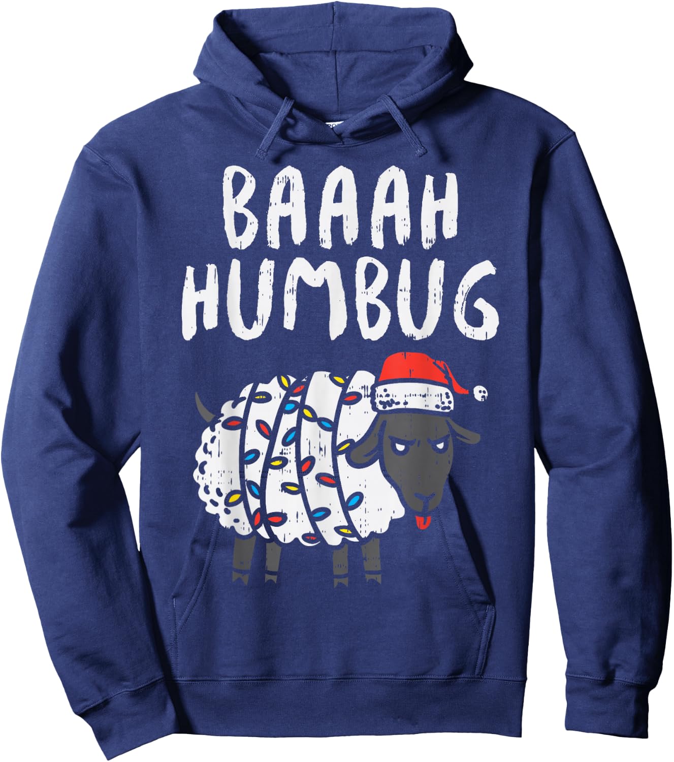 Baaah Humbug Sheep Xmas Lights Funny Anti Christmas Gift Hoodie - Hoodie | Navy
