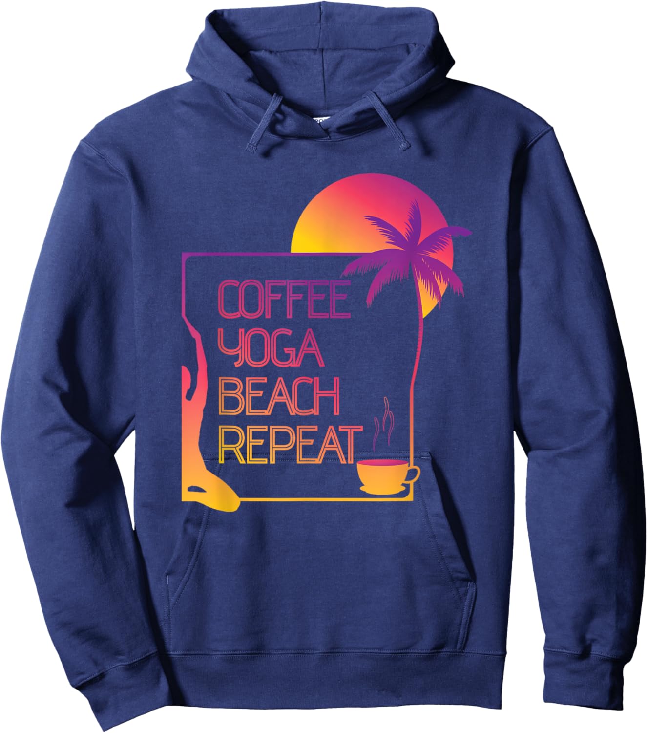 Coffee Yoga Beach Repeat Hoodie - Hoodie | Navy