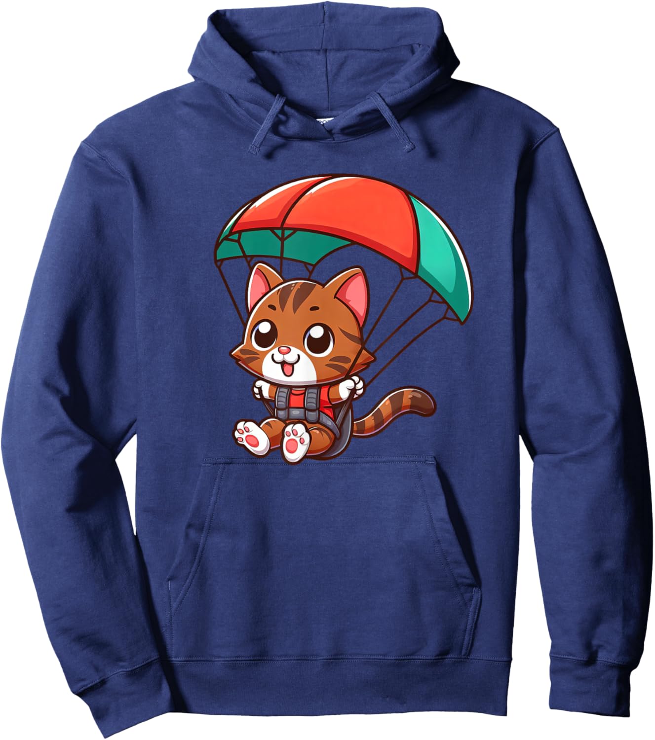Brown Tabby Cat Skydiving Pet Funny Parachuting Hoodie - Hoodie | Navy