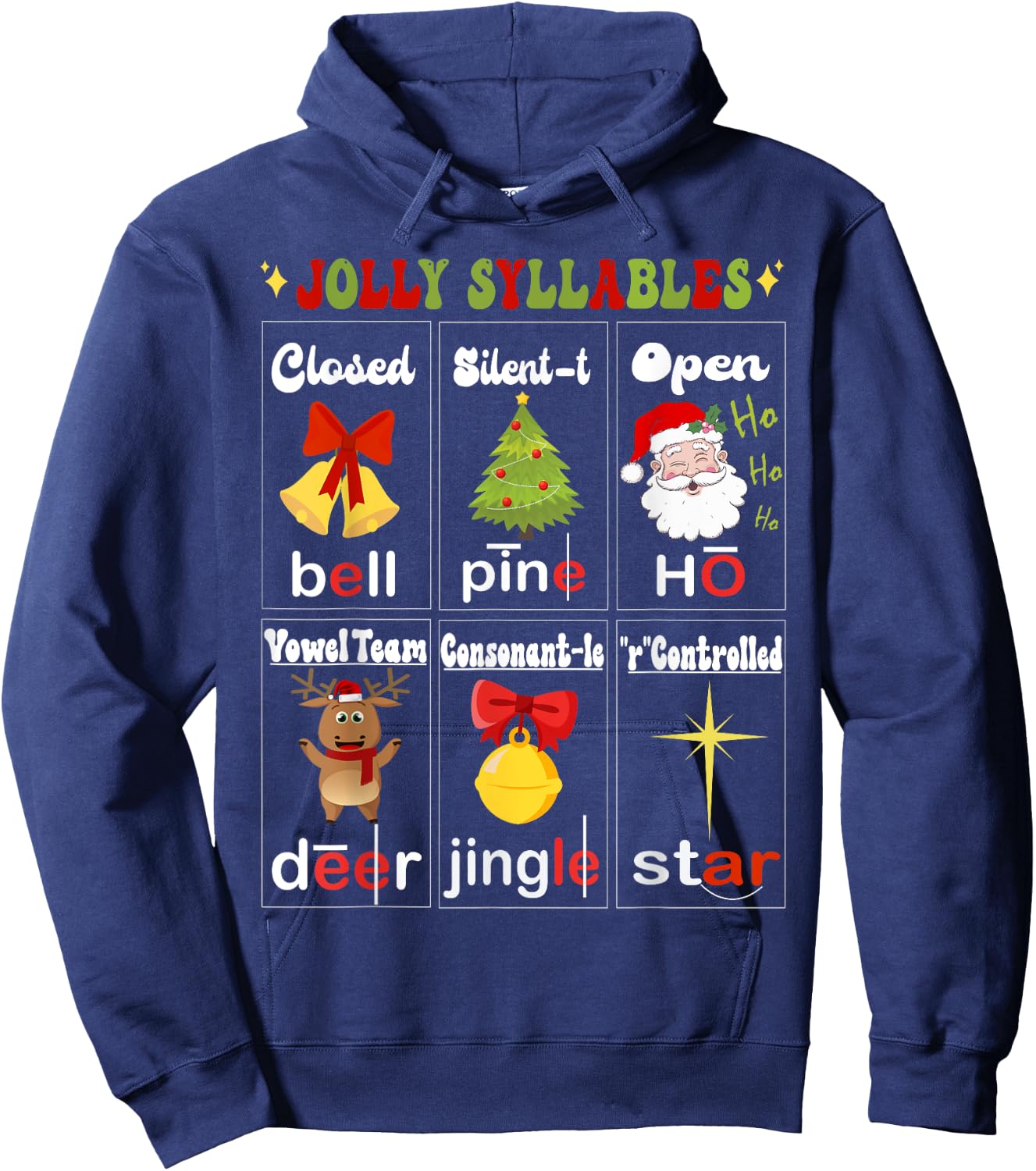 Christmas Reading Teacher Syllable Types Reading Teacher Hoodie - Hoodie | Navy