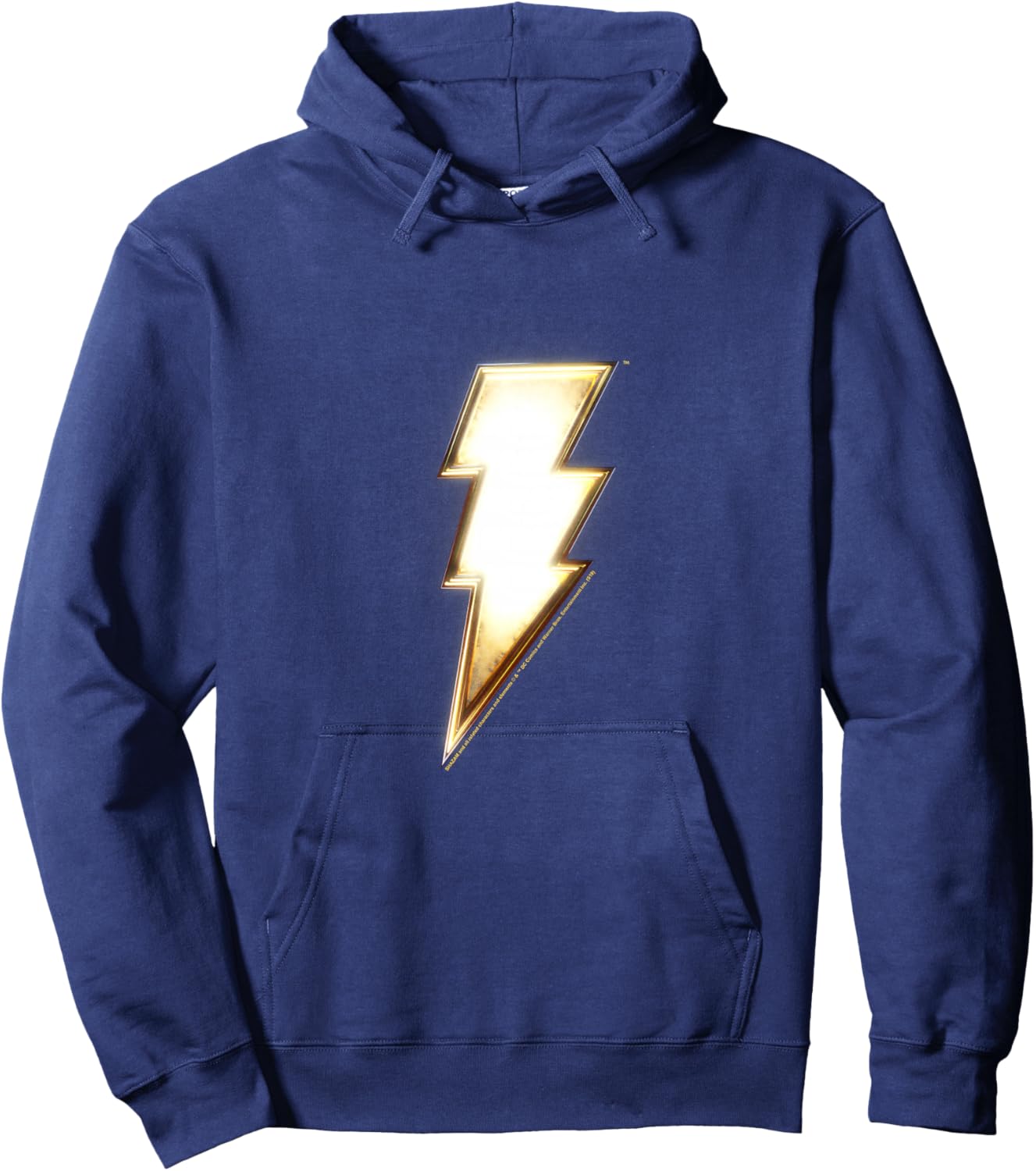 Kids Shazam! Vintage Gold Lightning Center Super Hero Youth Logo Hoodie - Hoodie | Navy