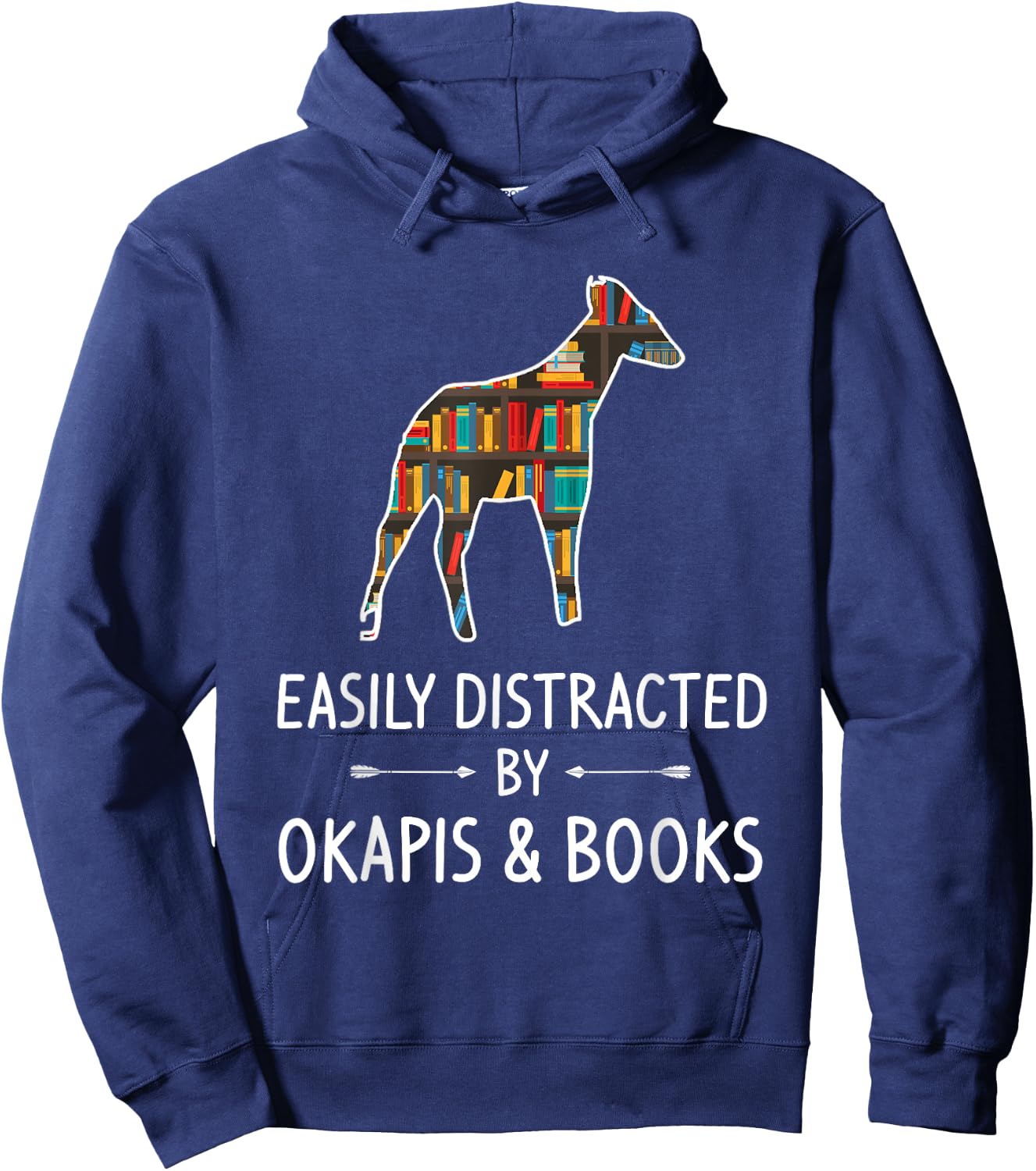Easily Distracted By Okapis & Books Lover Gift Camelopard Hoodie - Hoodie | Navy