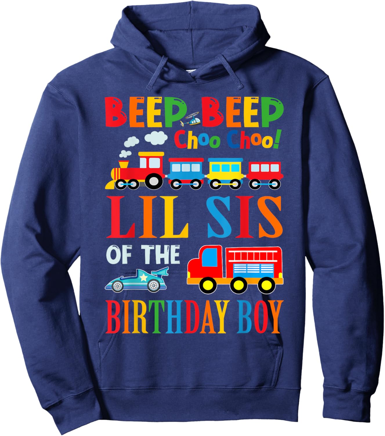 Lil Sister Of The Birthday Boy Transportation Family Hoodie - Hoodie | Navy