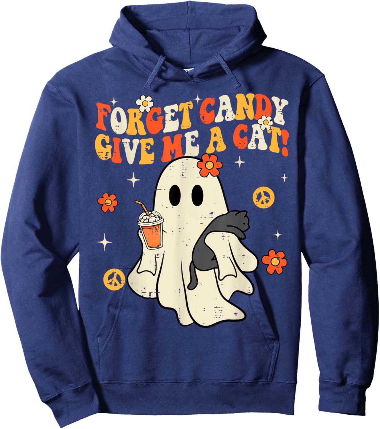 Halloween Black Cat Forget Candy Give Me Cat Kids Men Women Hoodie - Hoodie | Navy