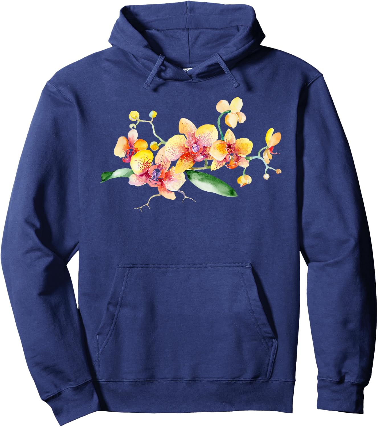 Yellow Orchid Flower Watercolor Floral Design Hoodie - Hoodie | Navy