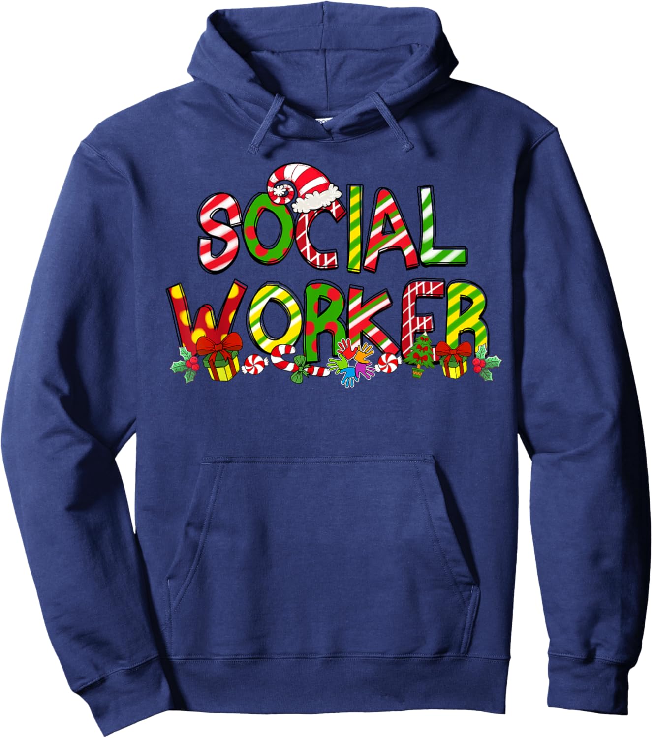 Social Worker Santa Hat Candy Cane Christmas Funny Xmas Hoodie - Hoodie | Navy