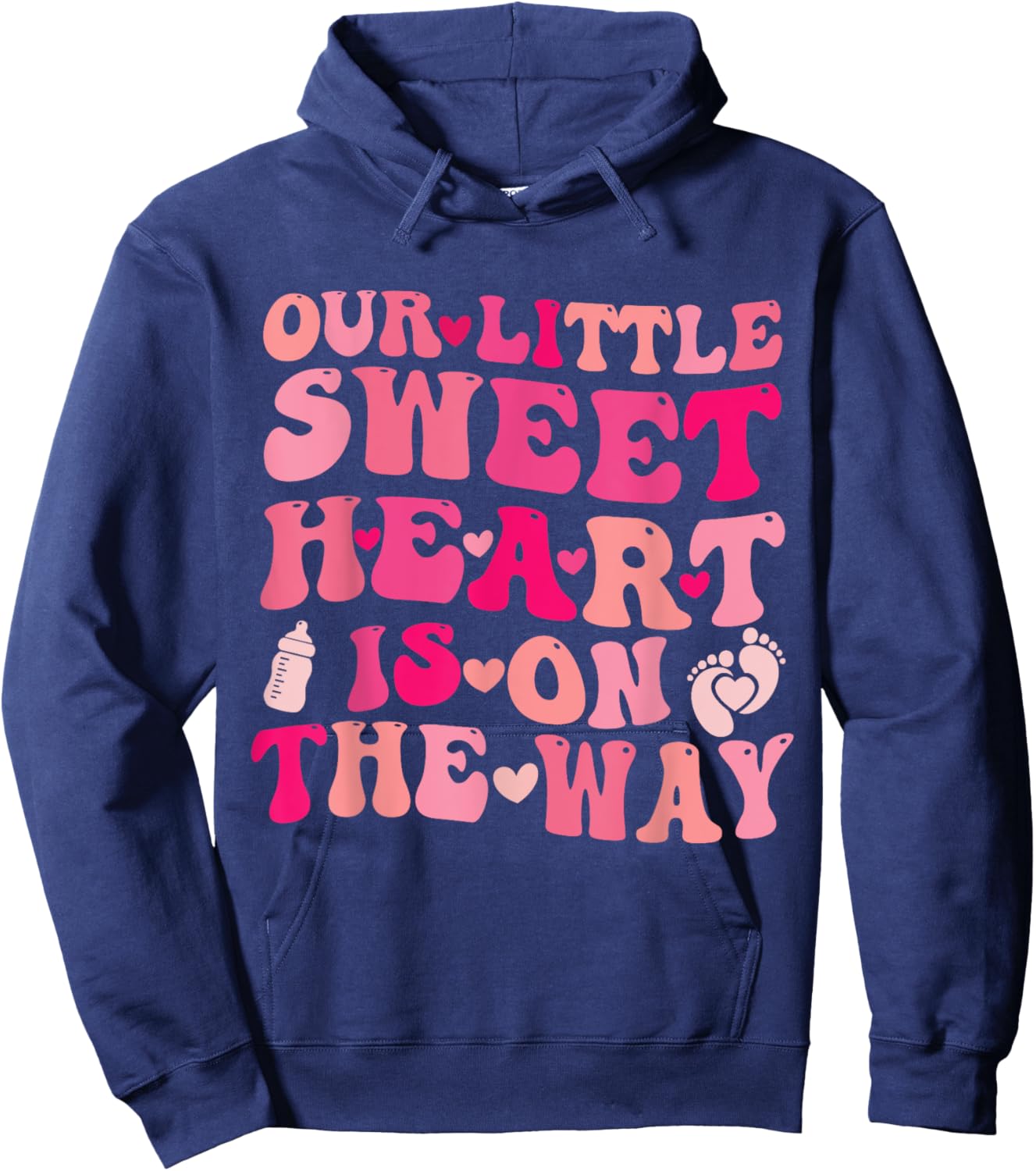 Funny Our Little Sweetheart On The Way Pregnancy Groovy Hoodie - Hoodie | Navy
