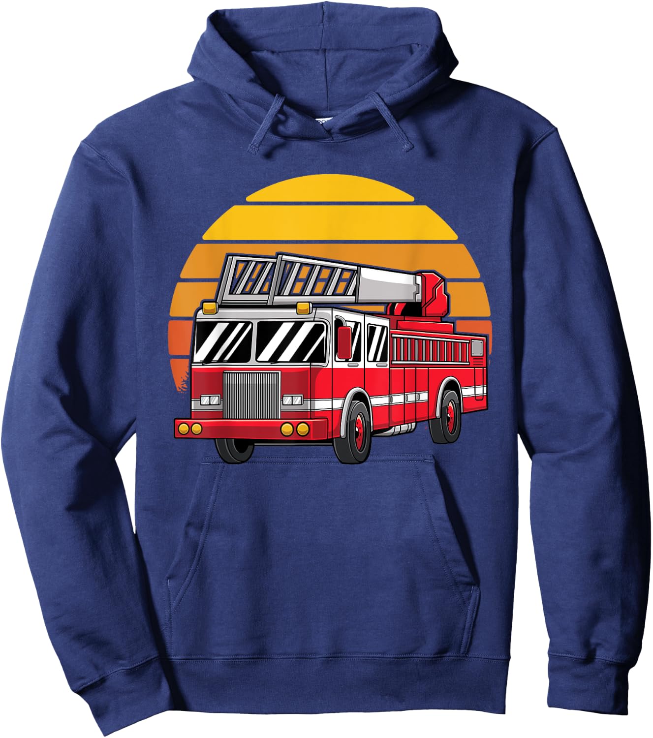 Thin Red Line Firefighter Fire Truck Retro Sunset 80s Hoodie - Hoodie | Navy