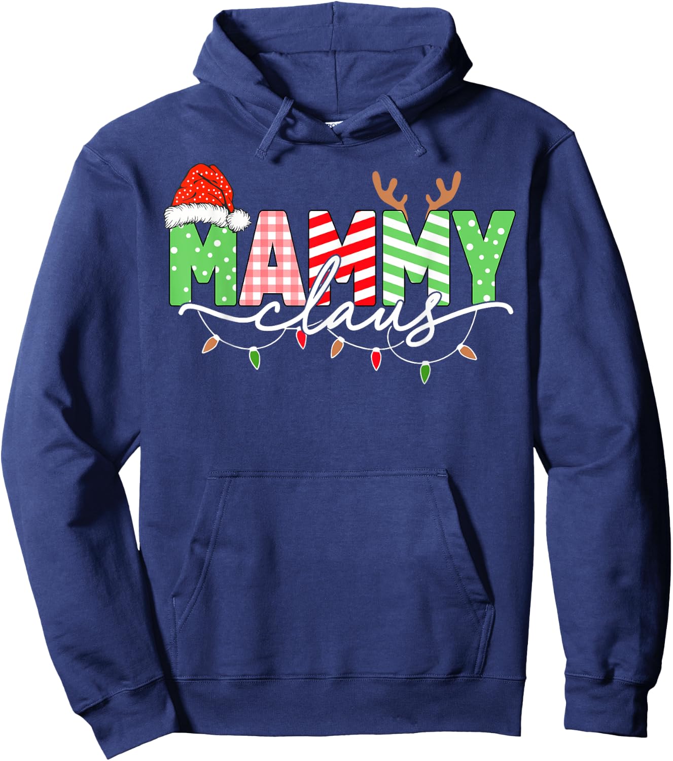 Mammy Claus Christmas Lights Santa Hat Family Matching Hoodie - Hoodie | Navy