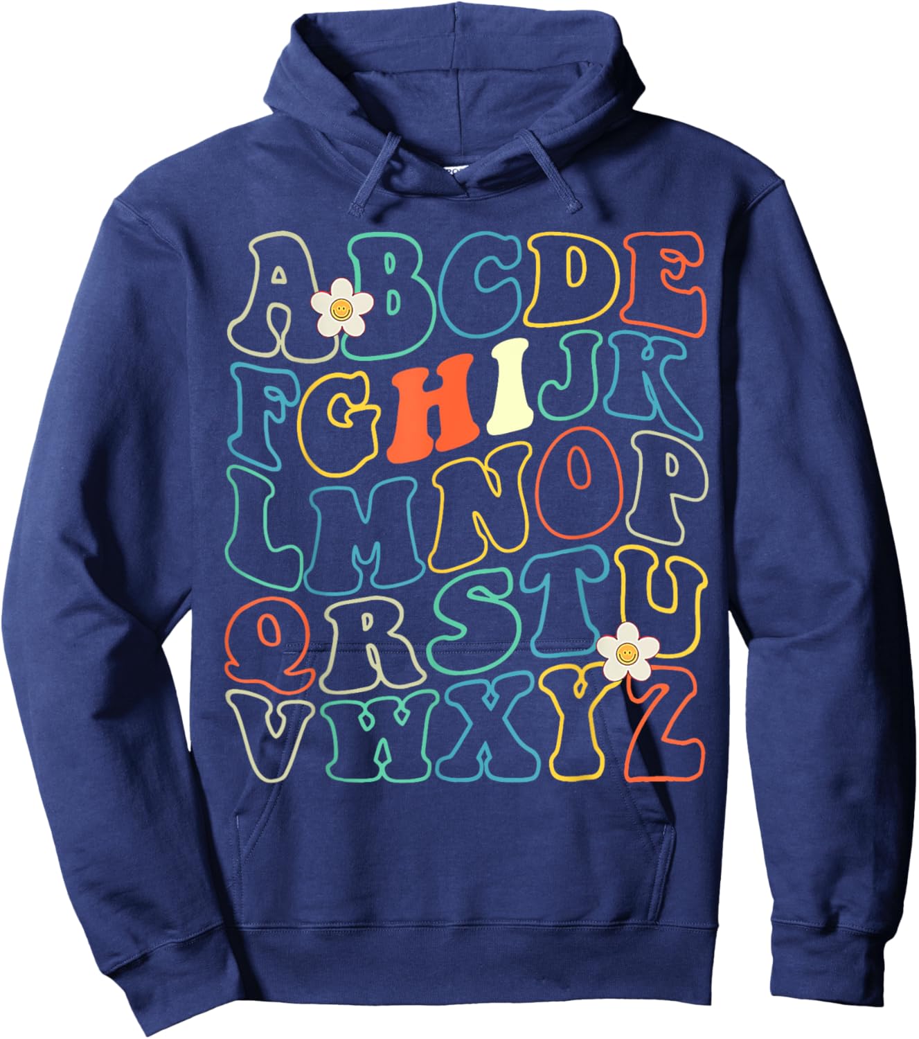 Funny Kindergarten Hi Alphabet Groovy Back To School Teacher Men Women Girls Kids Hoodie - Hoodie | Navy