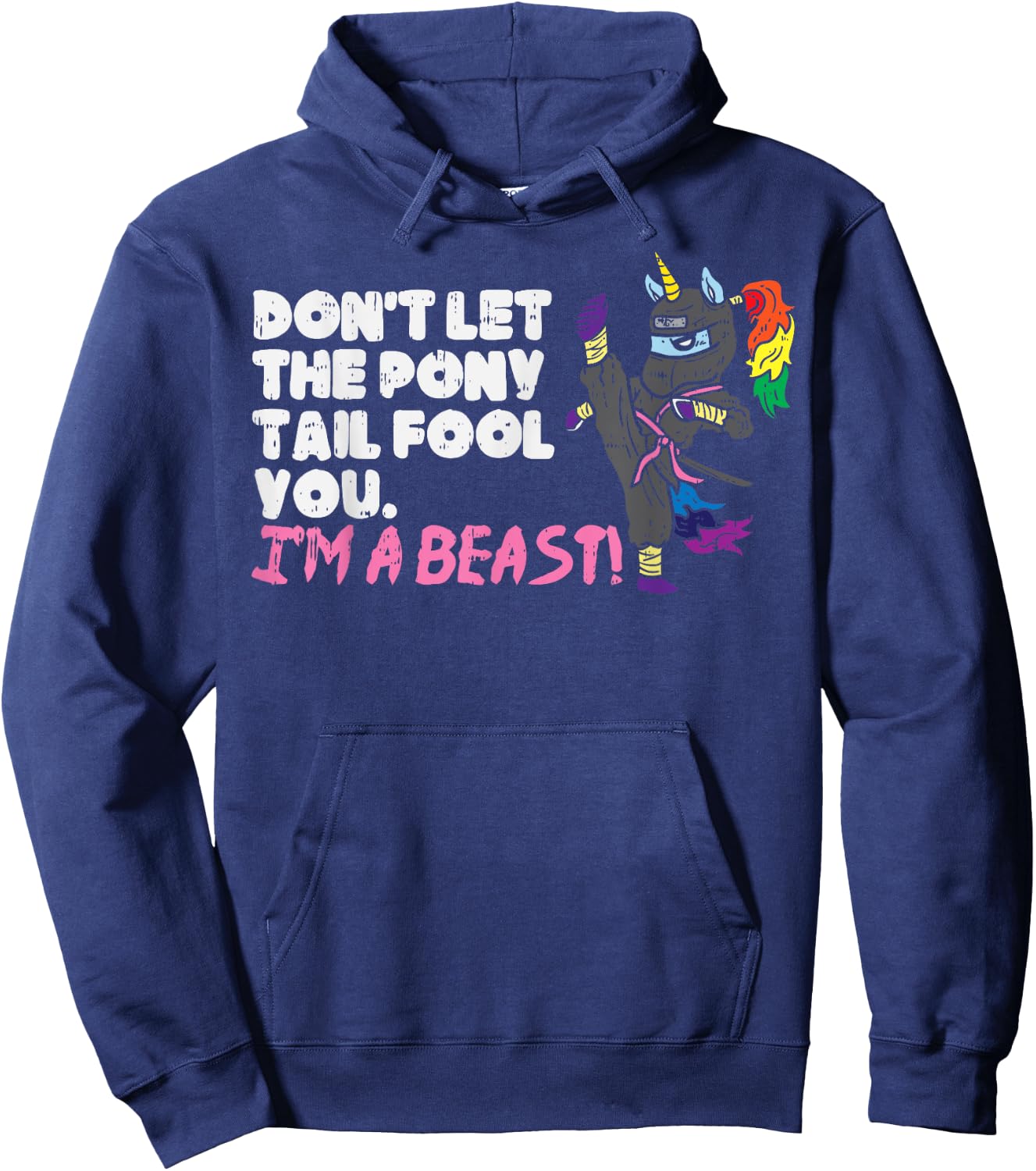 Karate Ninja Unicorn Ponytail Beast Martial Arts Girls Gift Hoodie - Hoodie | Navy