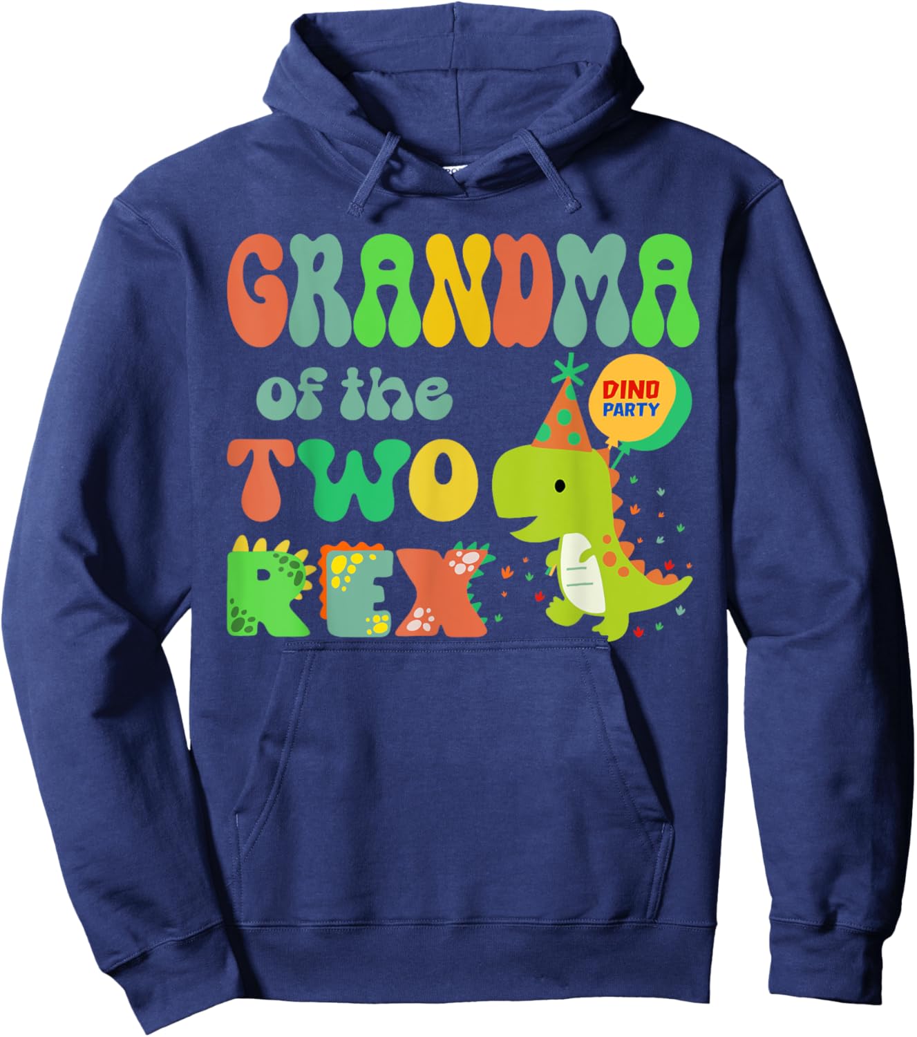 Grandma of the Two Rex Birthday Dinosaur Family Matching Hoodie - Hoodie | Navy