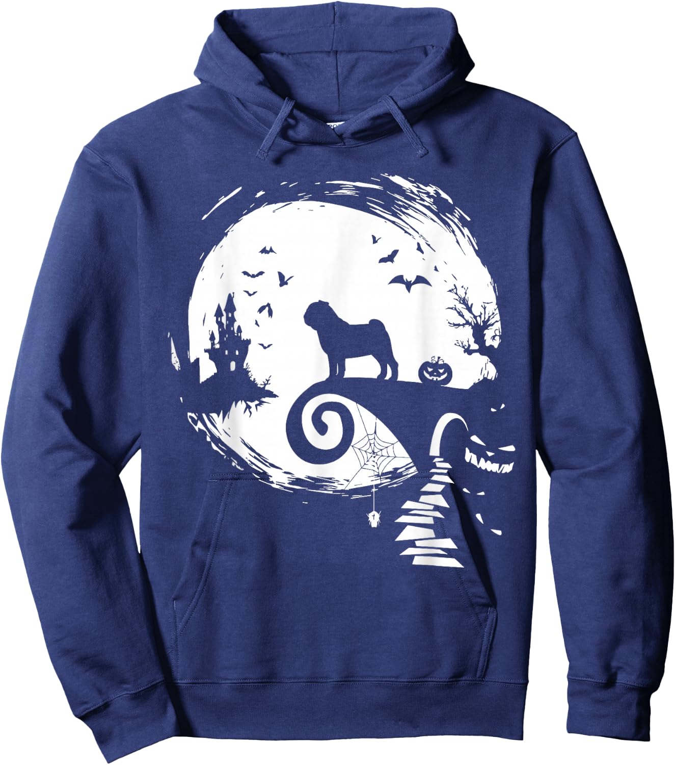 Pug Dog And Moon Halloween Costume Dog Lover Funny Hoodie - Hoodie | Navy