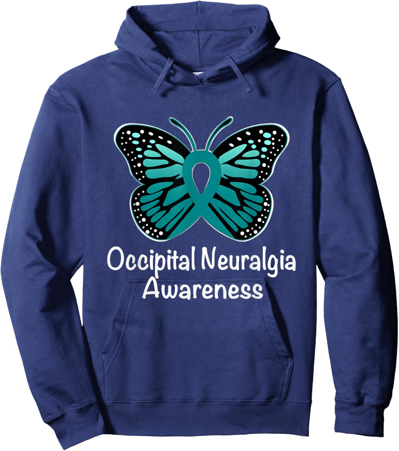 Occipital Neuralgia Awareness Warrior Support Teal Ribbon Hoodie - Hoodie | Navy