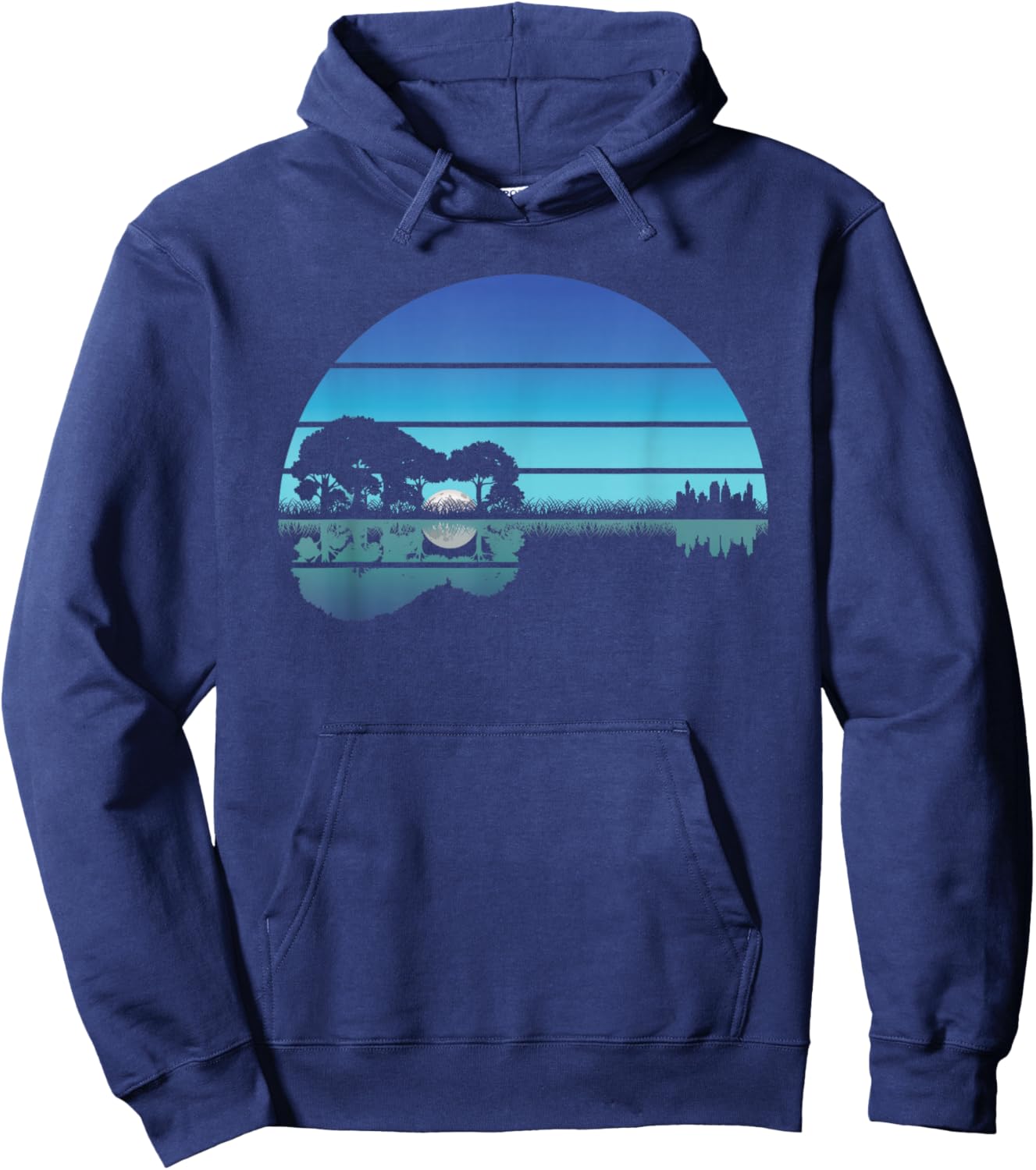 Acoustic Guitar Lake Sunset Guitarist Musician Music Rock Hoodie - Hoodie | Navy