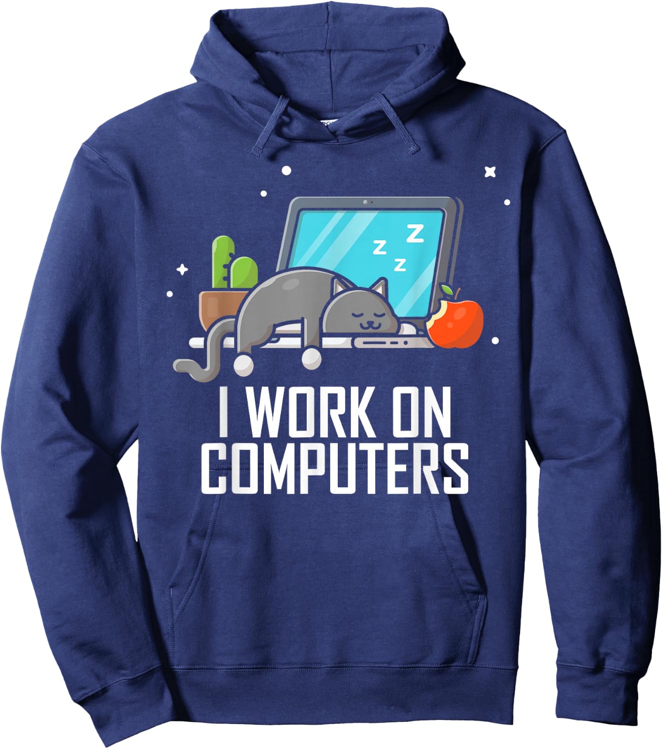 I Work on Computers Funny Cute Tech Coding Cat Working Hoodie - Hoodie | Navy