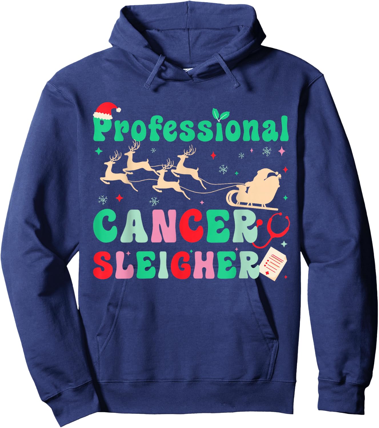 Groovy Professional Cancer Sleigher Oncology Nurse Christmas Hoodie - Hoodie | Navy