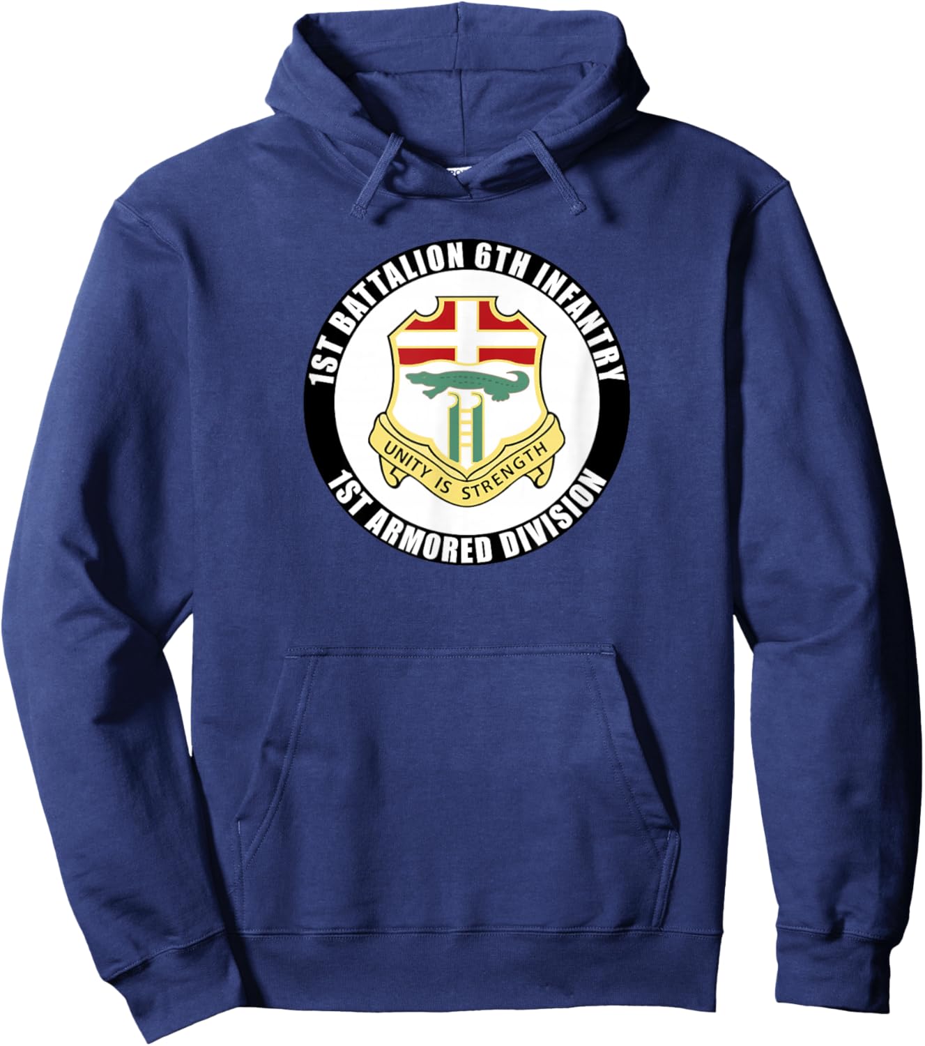 SoldierTees 1st Battalion 6th Infantry 1st Armored Division Veteran -Adults Black Cotton 100% Short Sleeve Classic Fit Small Hoodie - Hoodie | Navy